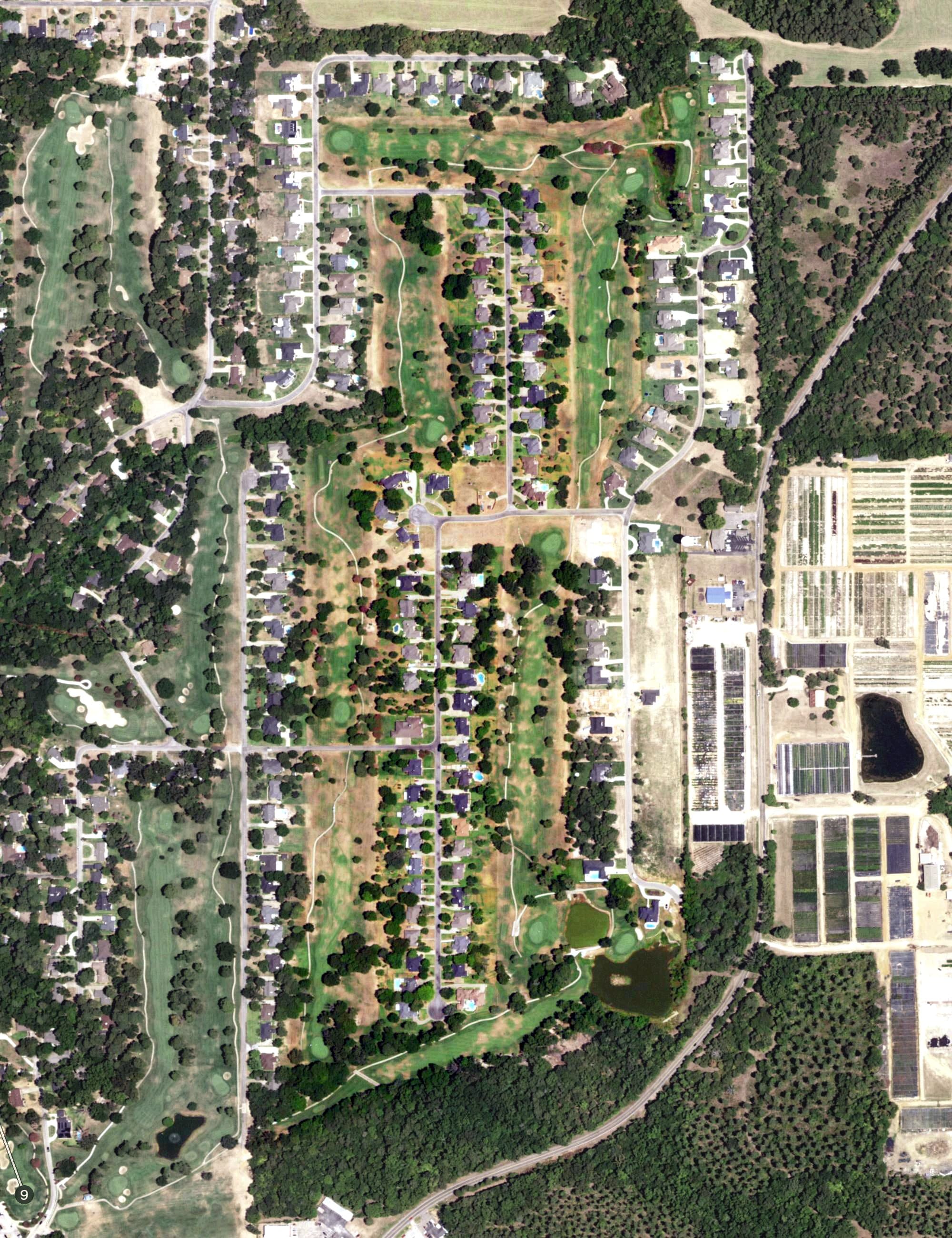 Aerial view of Hideaway East, TX, with its hole routing marked