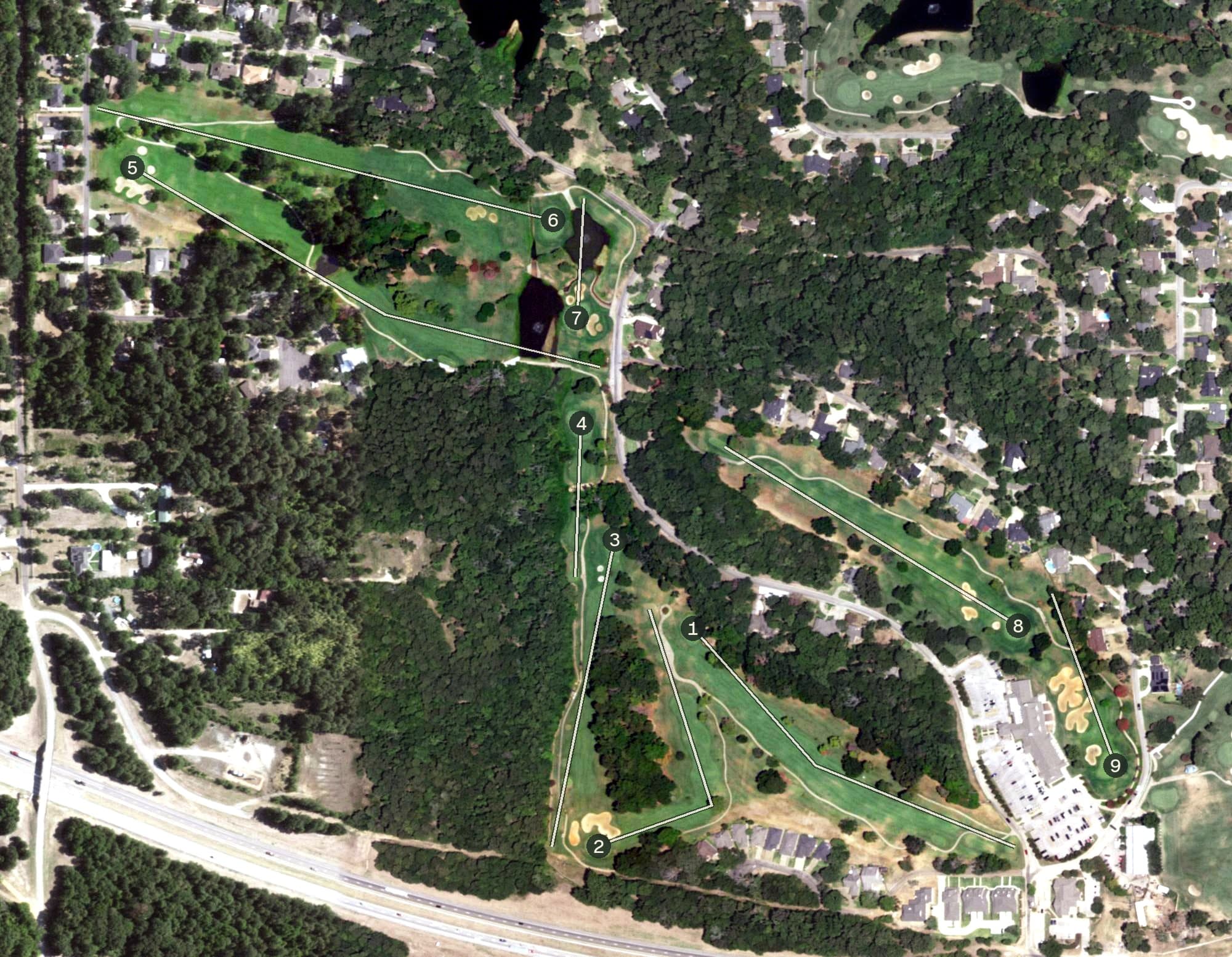 Aerial view of Hideaway West, TX, with its hole routing marked