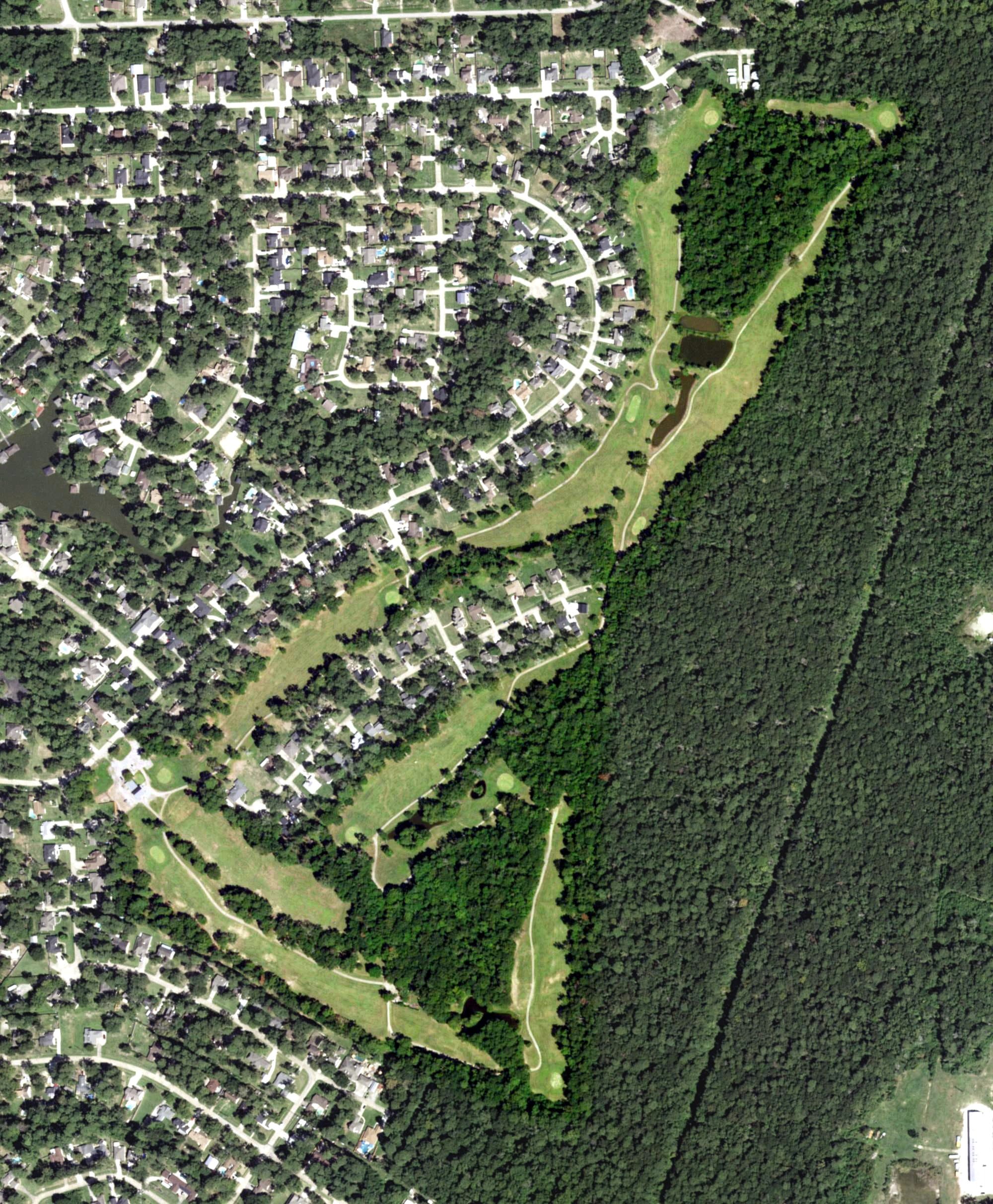 Aerial view of Indian Shores Golf Course, TX, with its hole routing marked