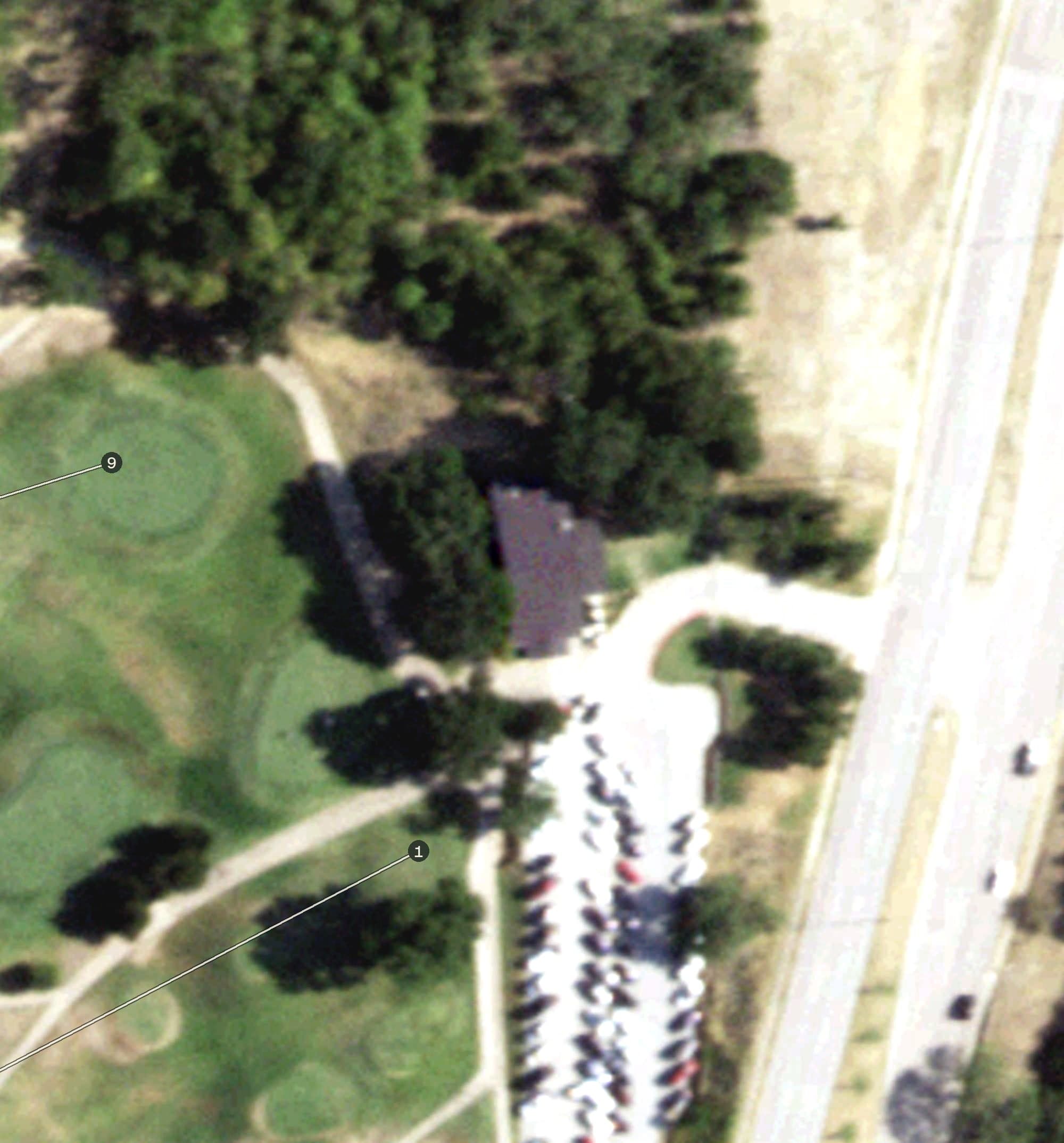 Aerial view of Lake Arlington Golf Course, TX, with its hole routing marked