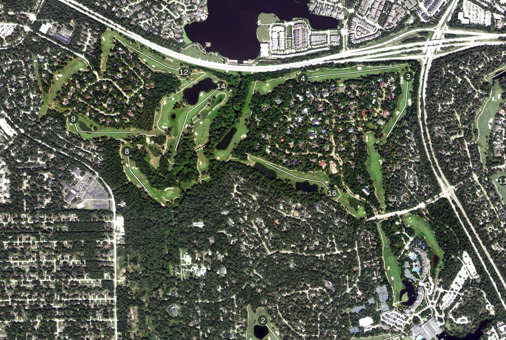 Aerial view of Panther Trail, TX, with its hole routing marked