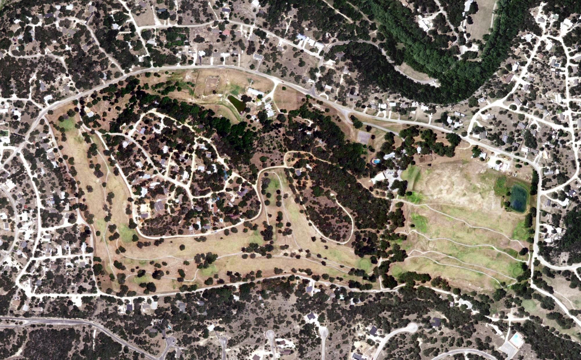 Aerial view of Rayner Ranch Golf Club, TX, with its hole routing marked