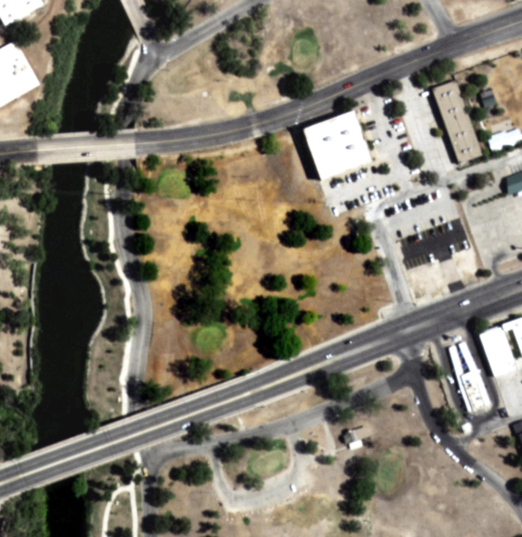 Aerial view of Santa Fe Golf Course, TX, with its hole routing marked