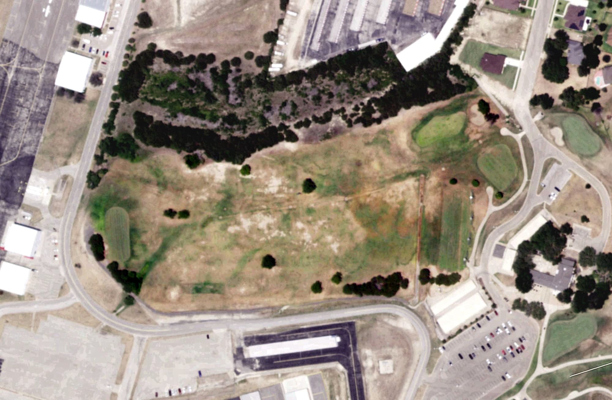 Aerial view of Stonetree Golf Club, TX, with its hole routing marked