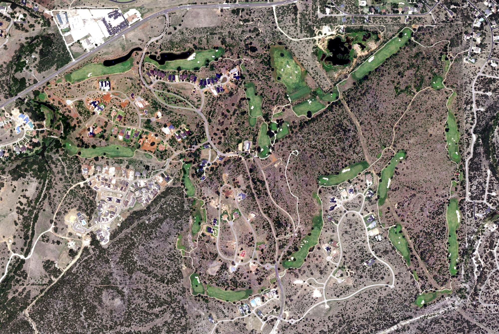 Aerial view of Summit Rock, TX, with its hole routing marked