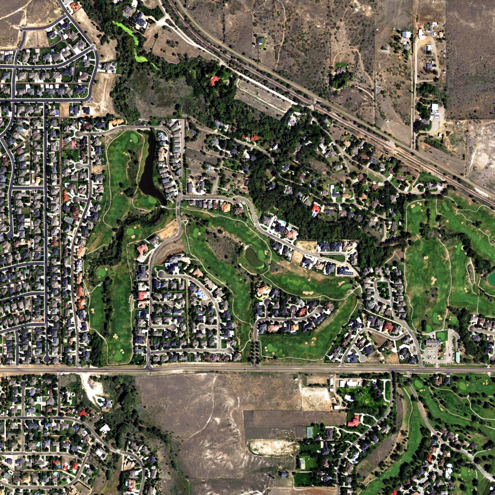 Aerial view of Tascosa Golf Club - La Paloma, TX, with its hole routing marked