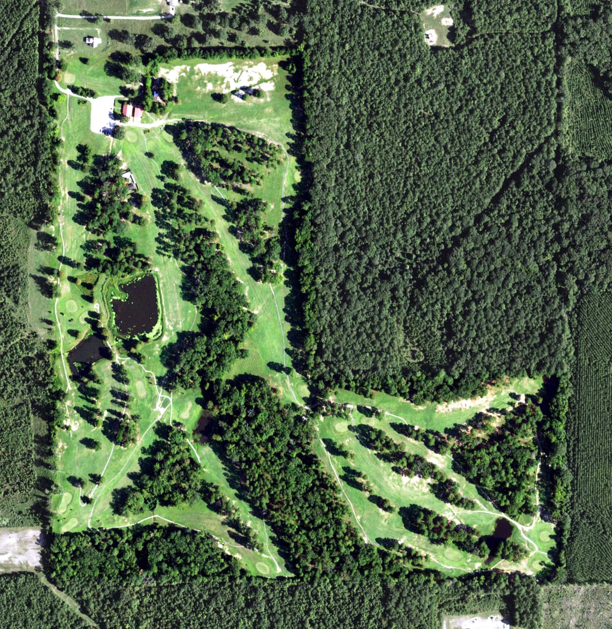 Aerial view of The Challenge at Cypress Hills, TX, with its hole routing marked