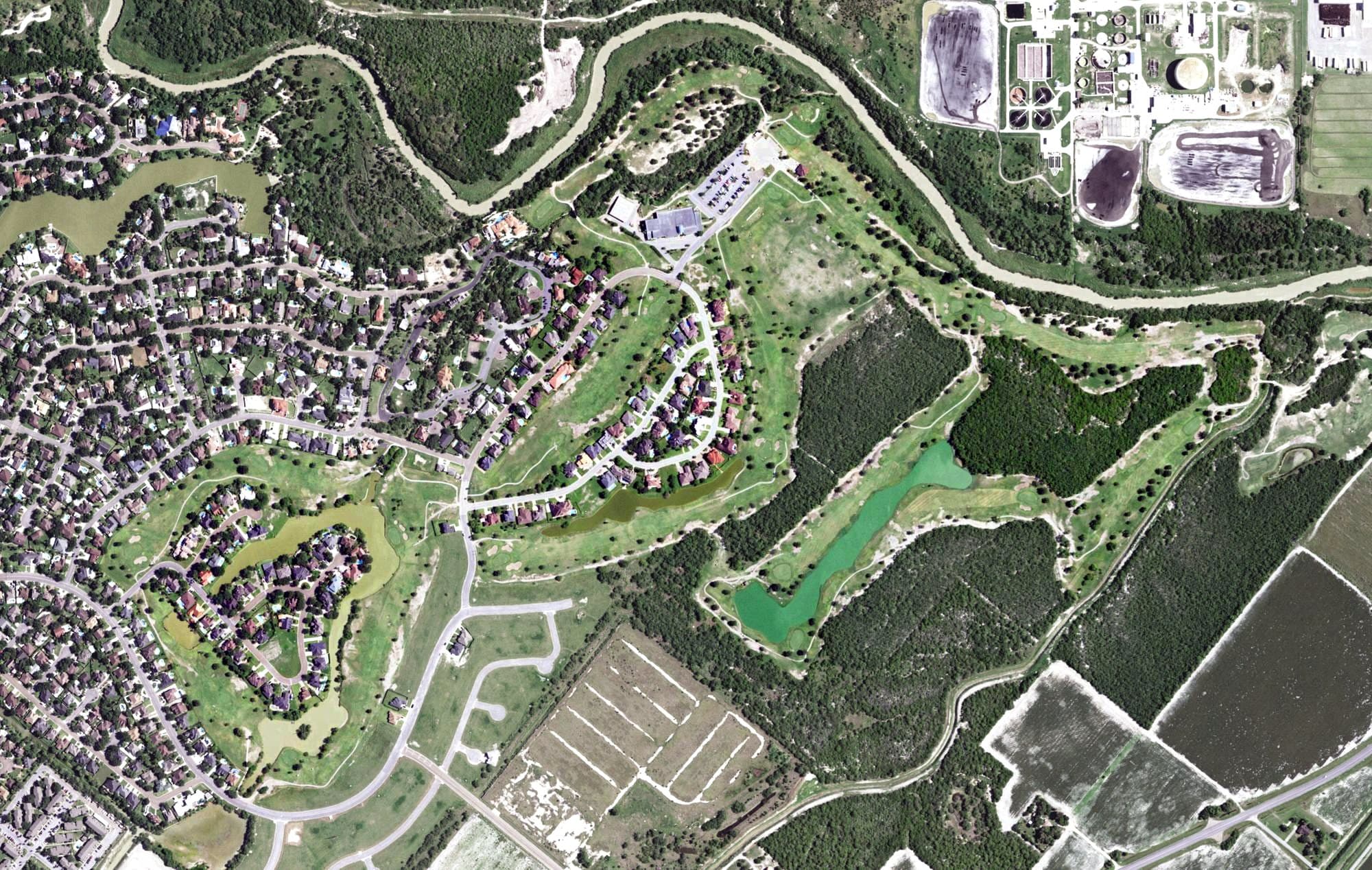 Aerial view of Treasure Hills Golf Club, TX, with its hole routing marked