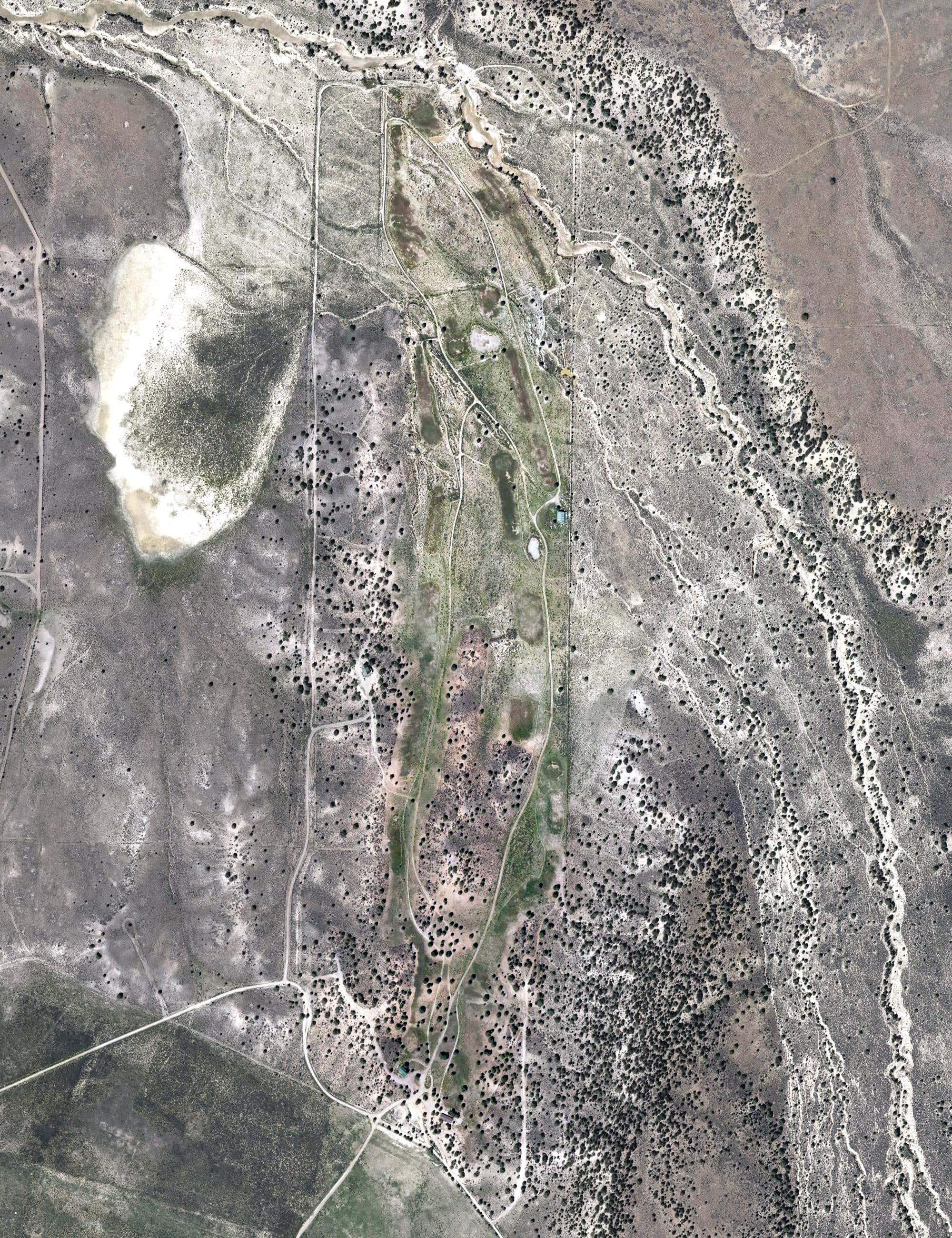 Aerial view of Cherokee Springs Golf & RV Resort, UT, with its hole routing marked