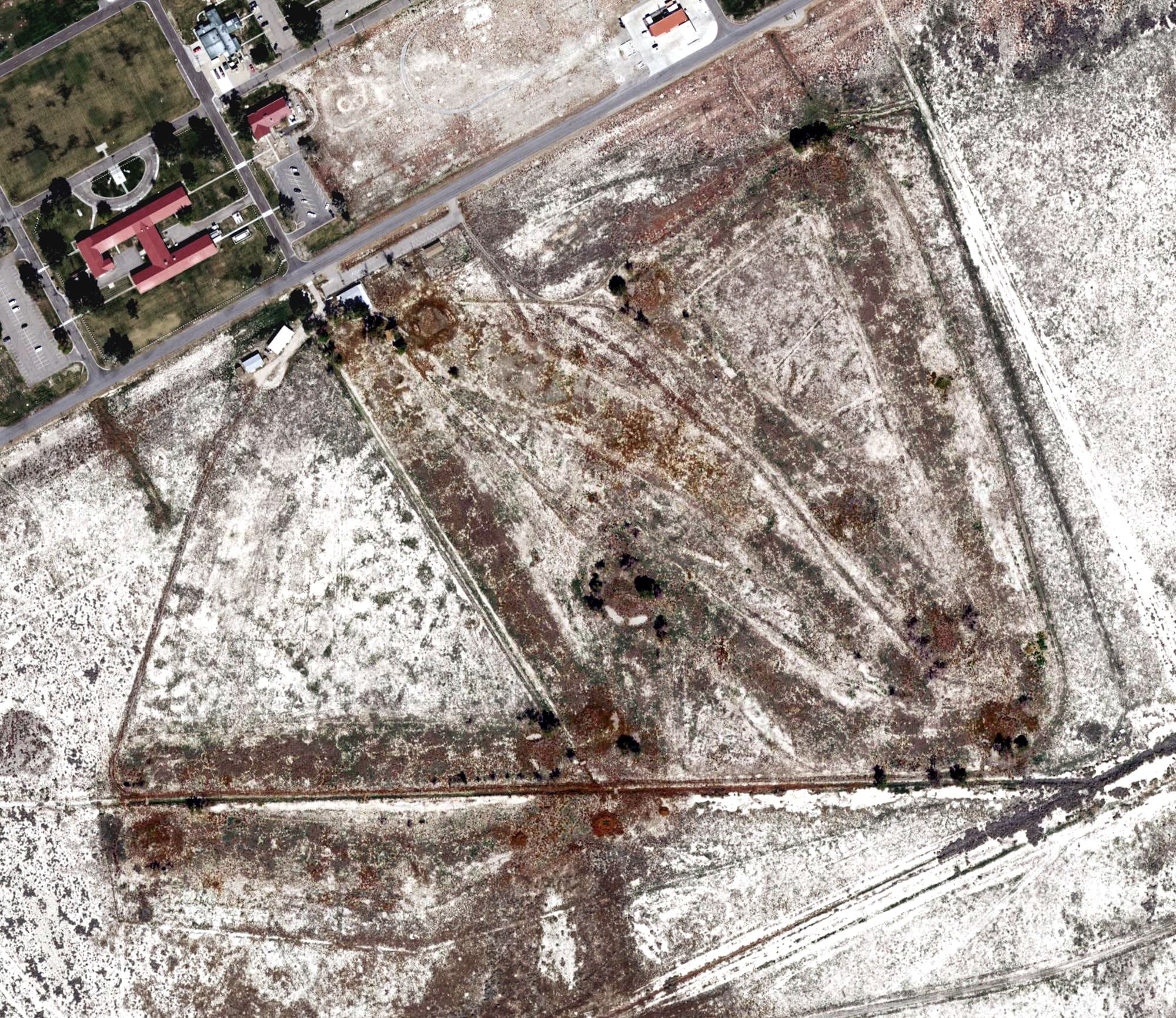 Aerial view of Frank Skul Memorial Golf Course, UT, with its hole routing marked
