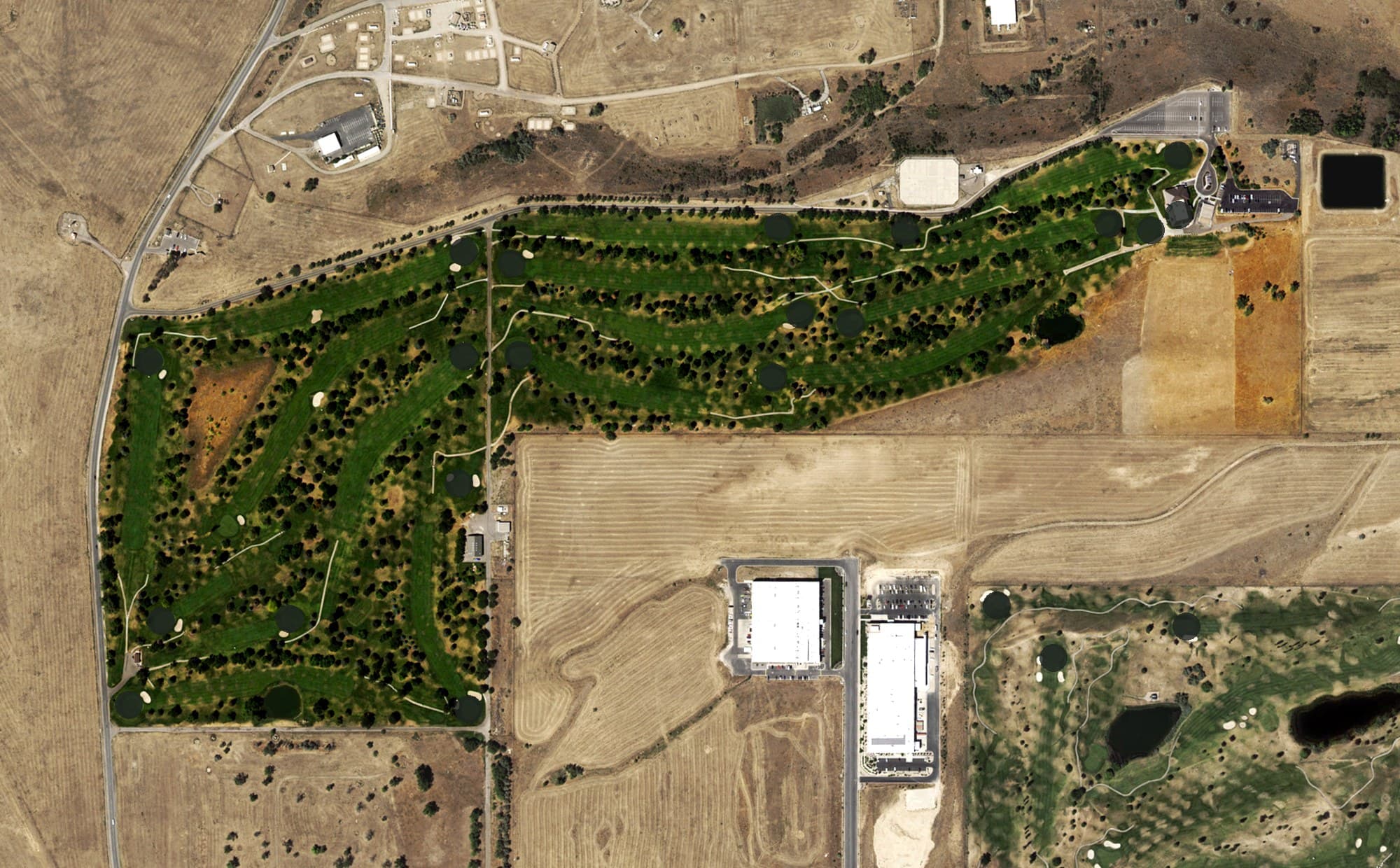 Aerial view of Hubbard Golf Course (Hill Air Force Base), UT, with its hole routing marked