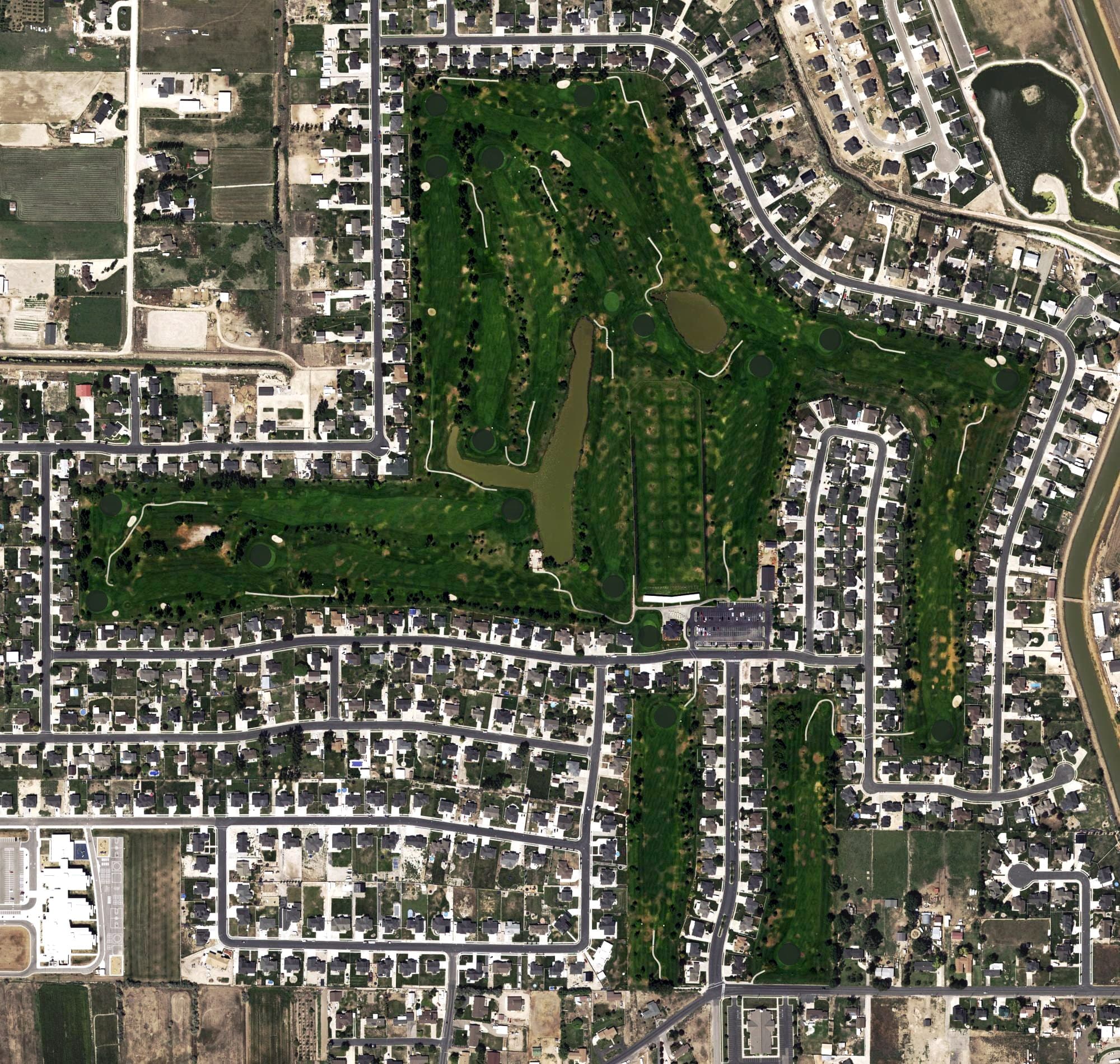 Aerial view of Remuda Golf Course, UT, with its hole routing marked