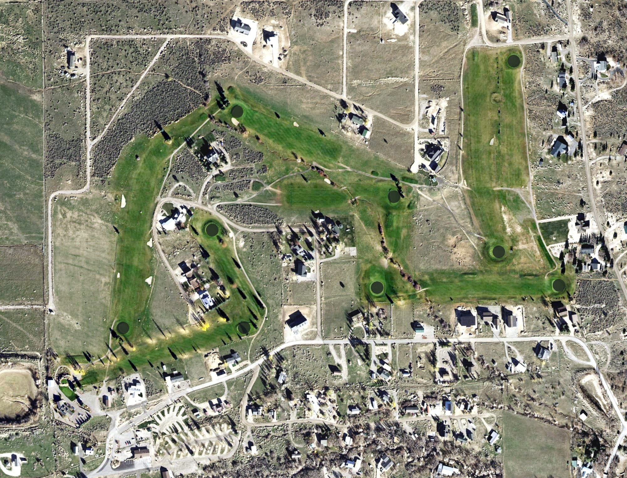 Aerial view of Skyline Mountain Resort, UT, with its hole routing marked