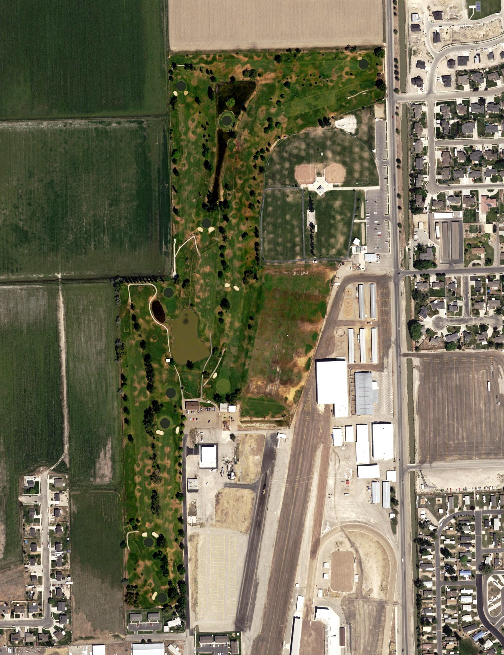 Aerial view of Skyway Golf Course, UT, with its hole routing marked