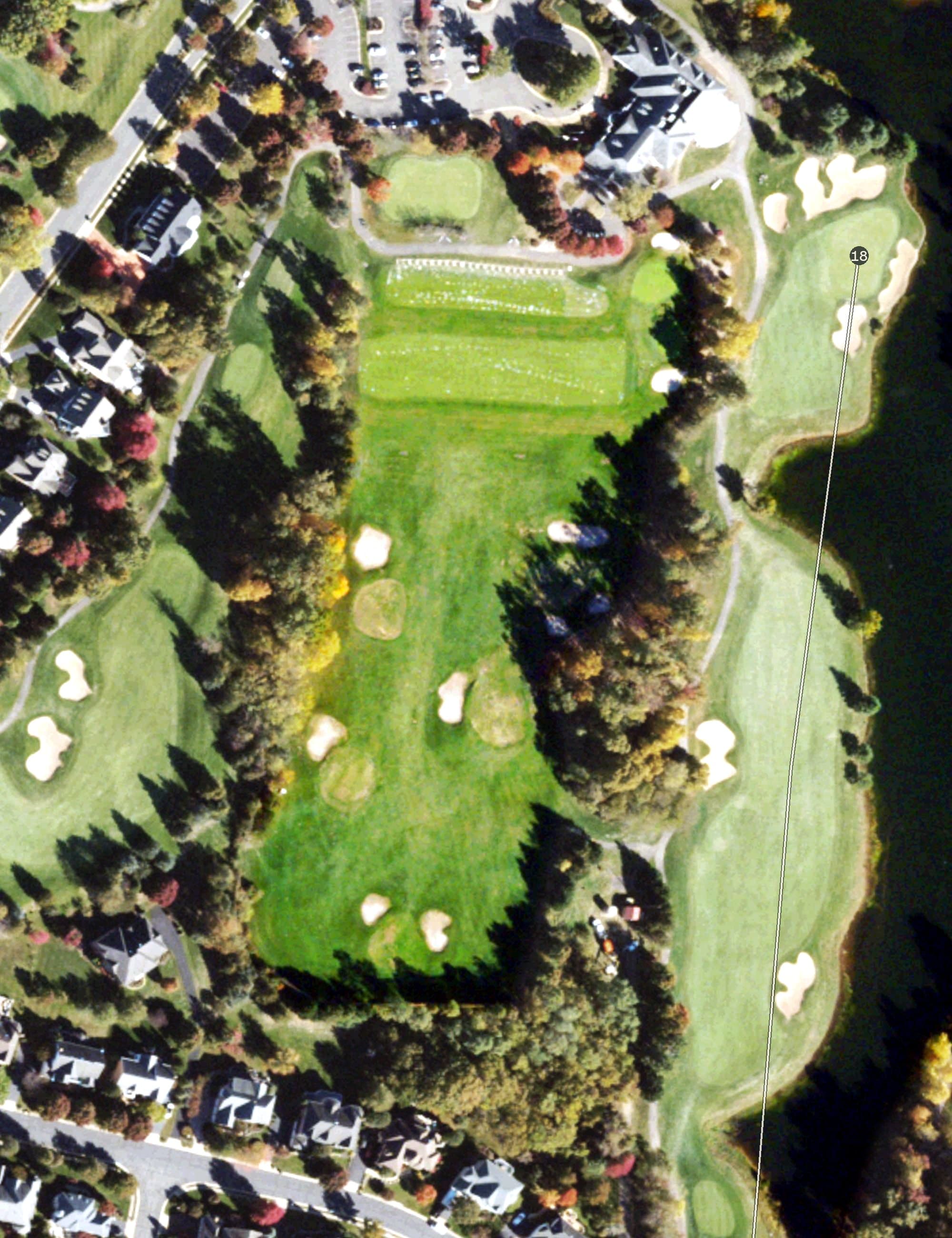 Aerial view of Driving Range, VA, with its hole routing marked
