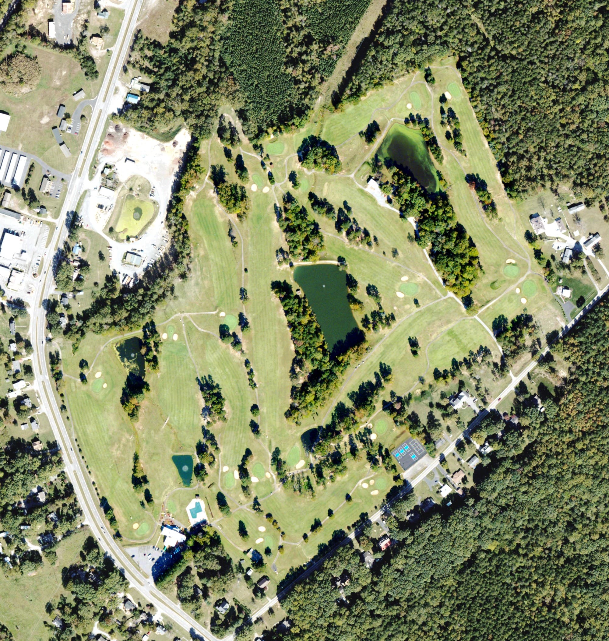 Aerial view of Halifax Country Club, VA, with its hole routing marked