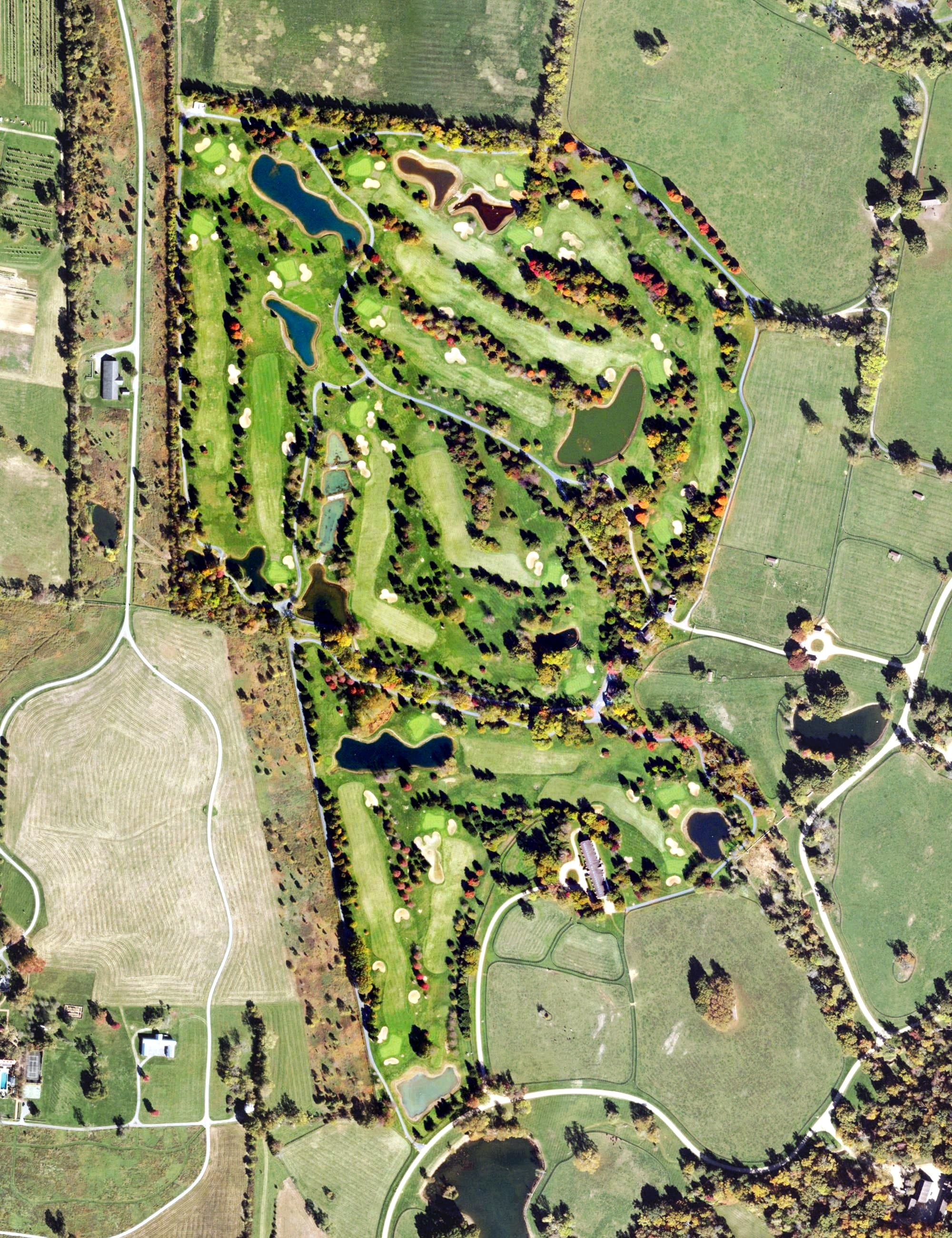 Aerial view of Heronwood, VA, with its hole routing marked