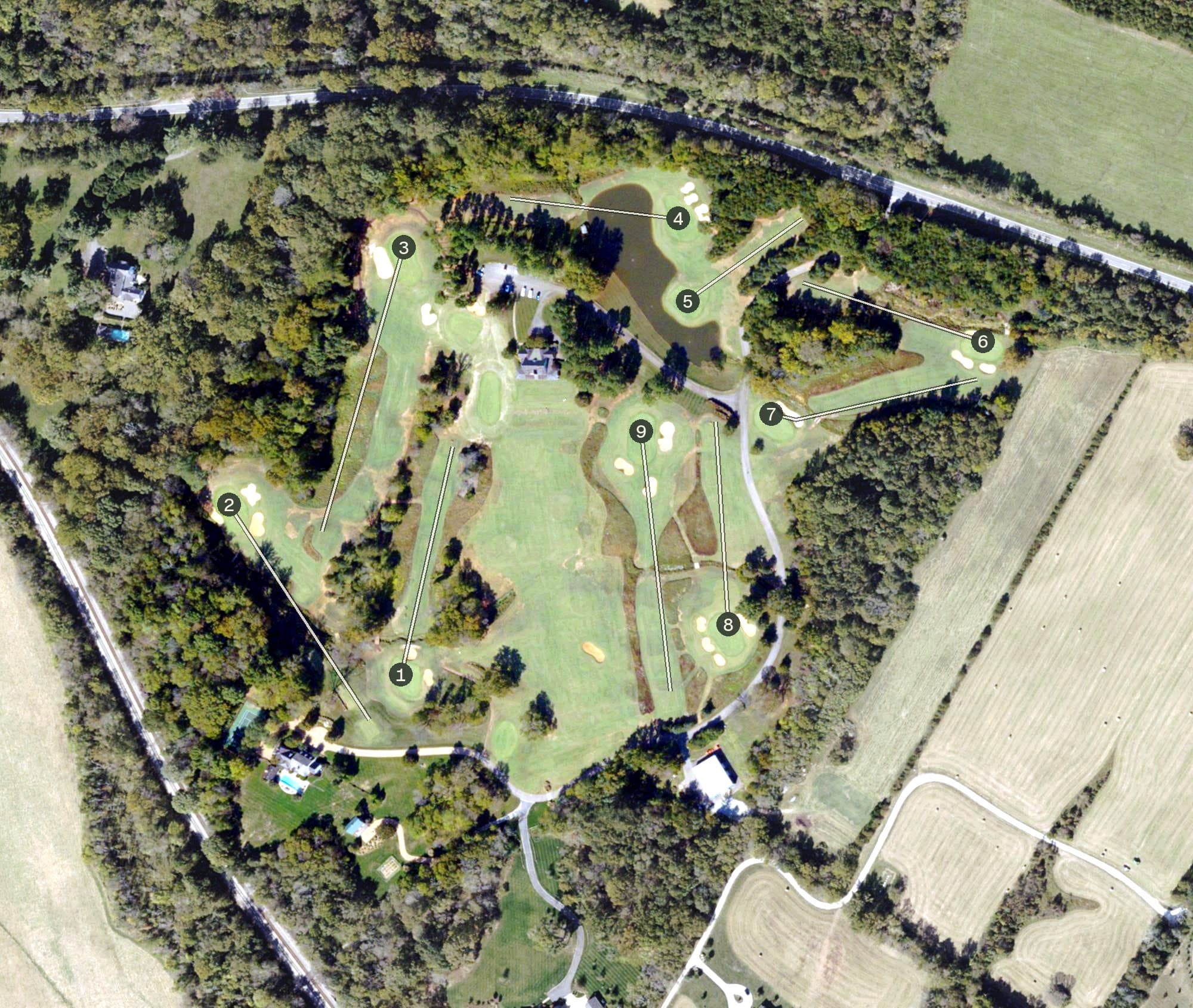 Aerial view of Kanawha Club, VA, with its hole routing marked