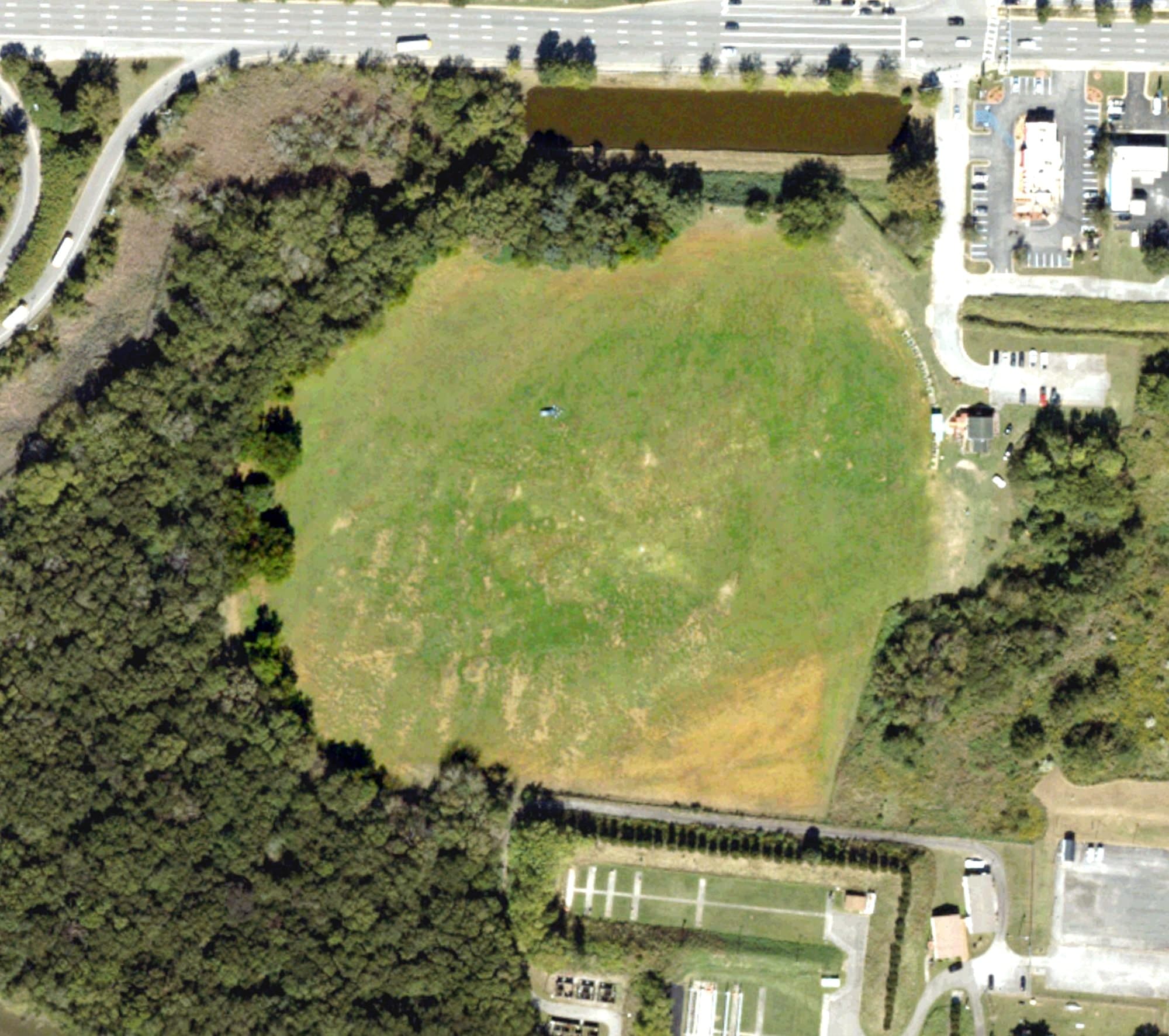 Aerial view of Peninsula Golf Club, VA, with its hole routing marked