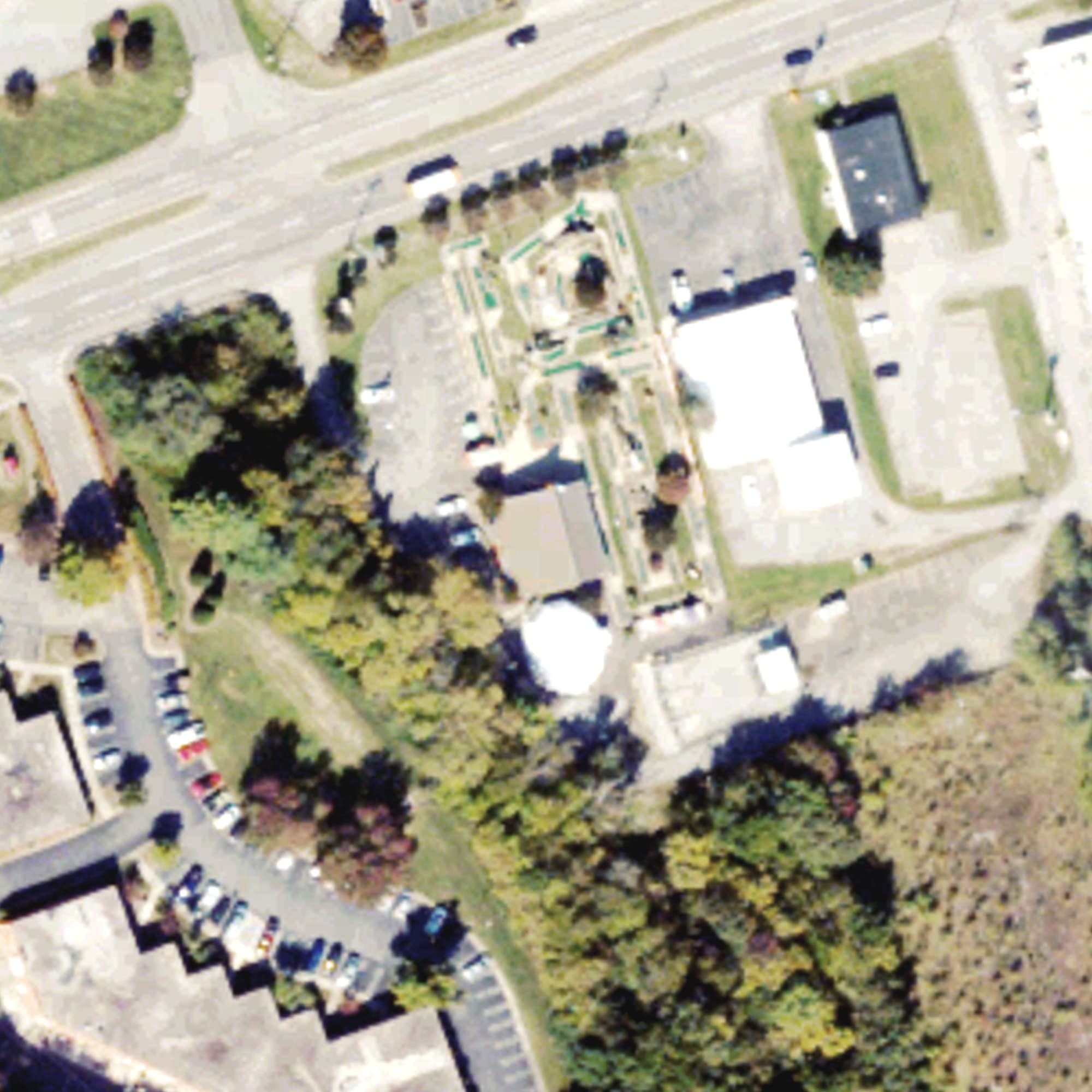 Aerial view of Putt-Putt Fun Center, VA, with its hole routing marked