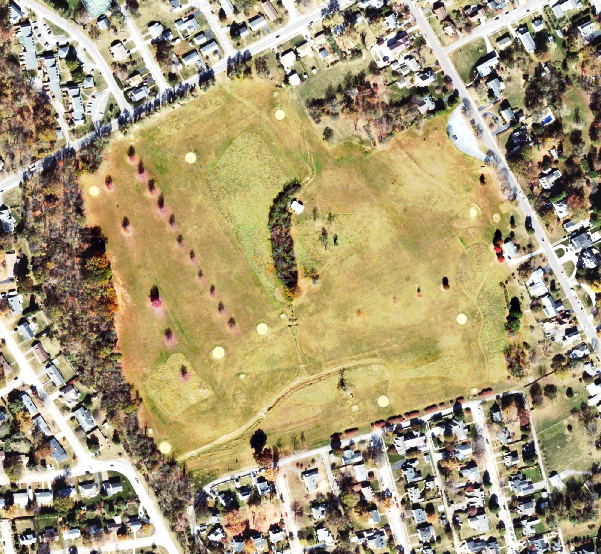 Aerial view of Salem Golf Course, VA, with its hole routing marked