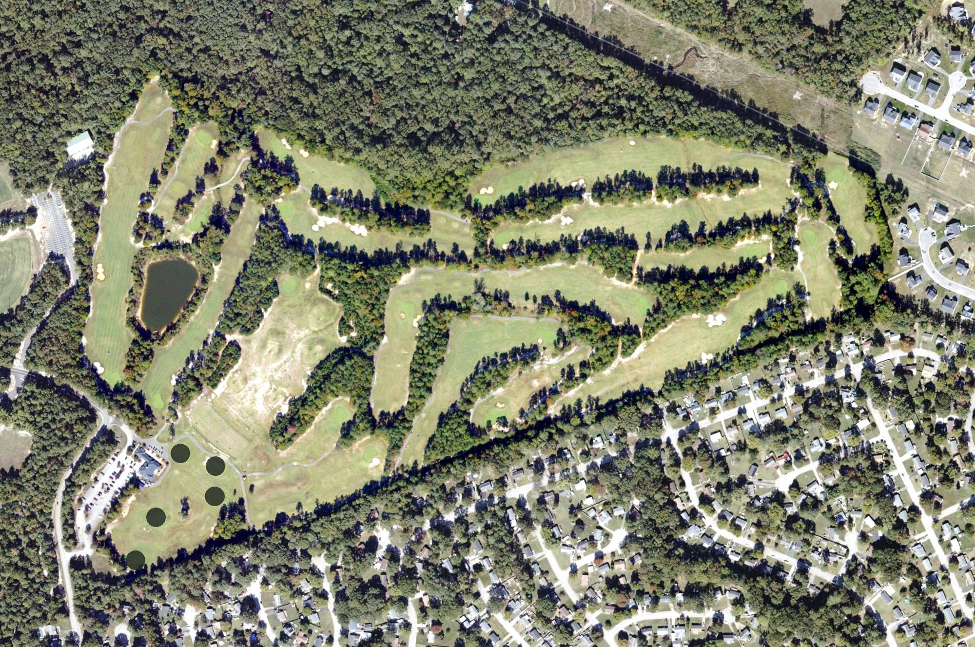 Aerial view of The First Tee Chesterfield Golf Club, VA, with its hole routing marked