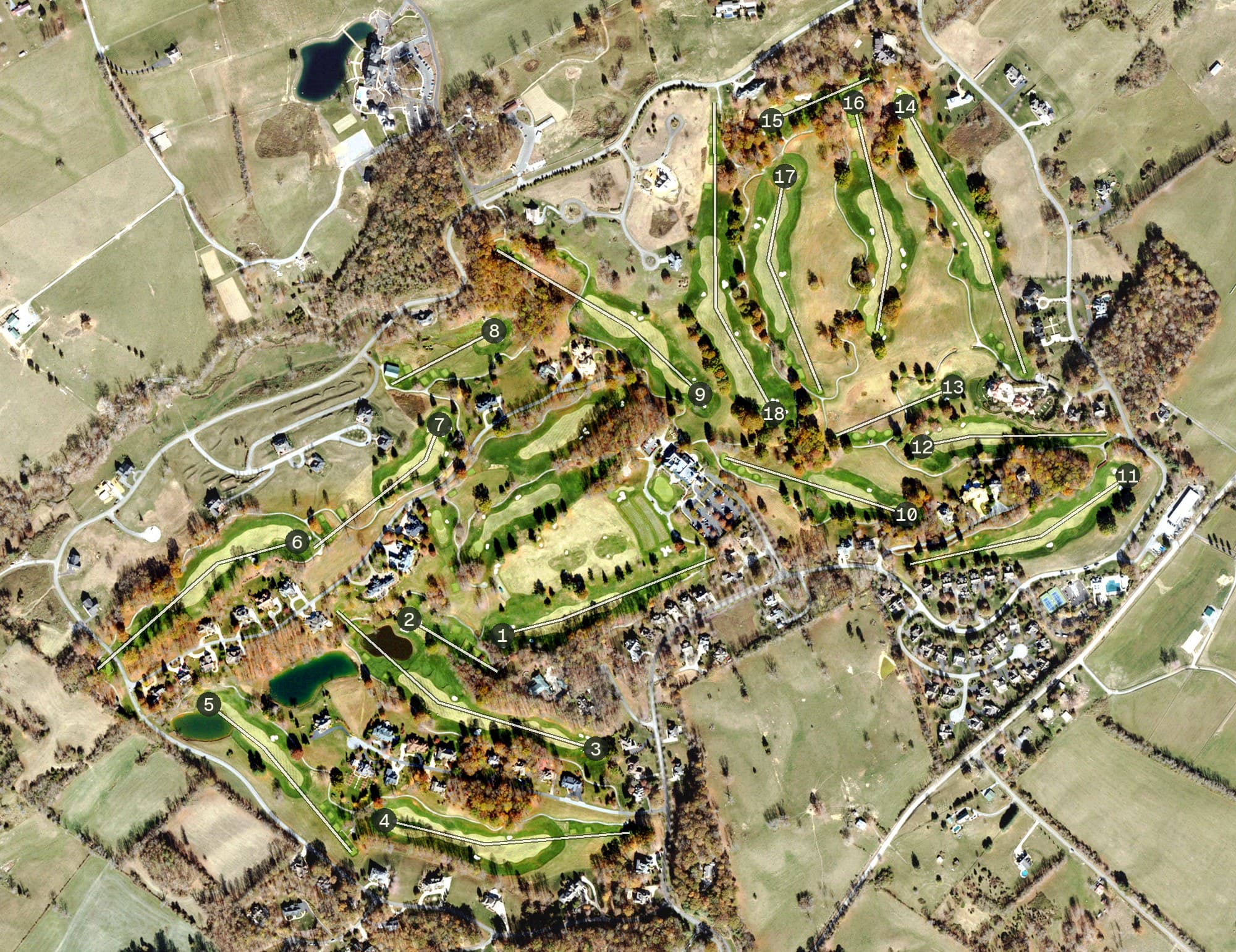 Aerial view of The Virginian, VA, with its hole routing marked