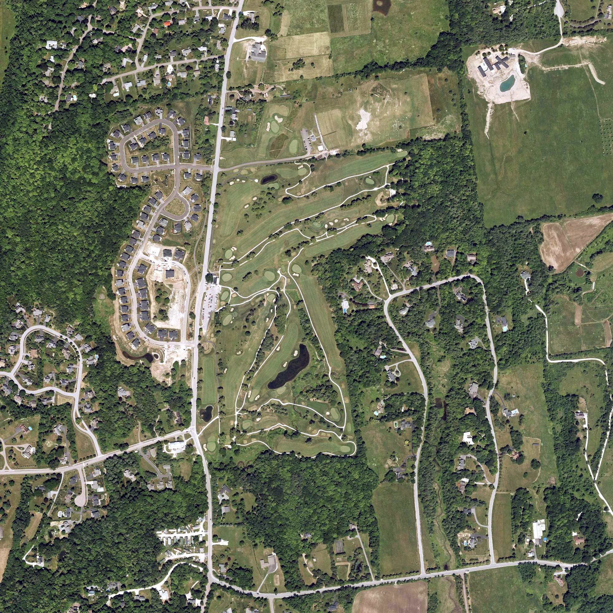 Aerial view of Kwiniaska Golf Club, VT, with its hole routing marked