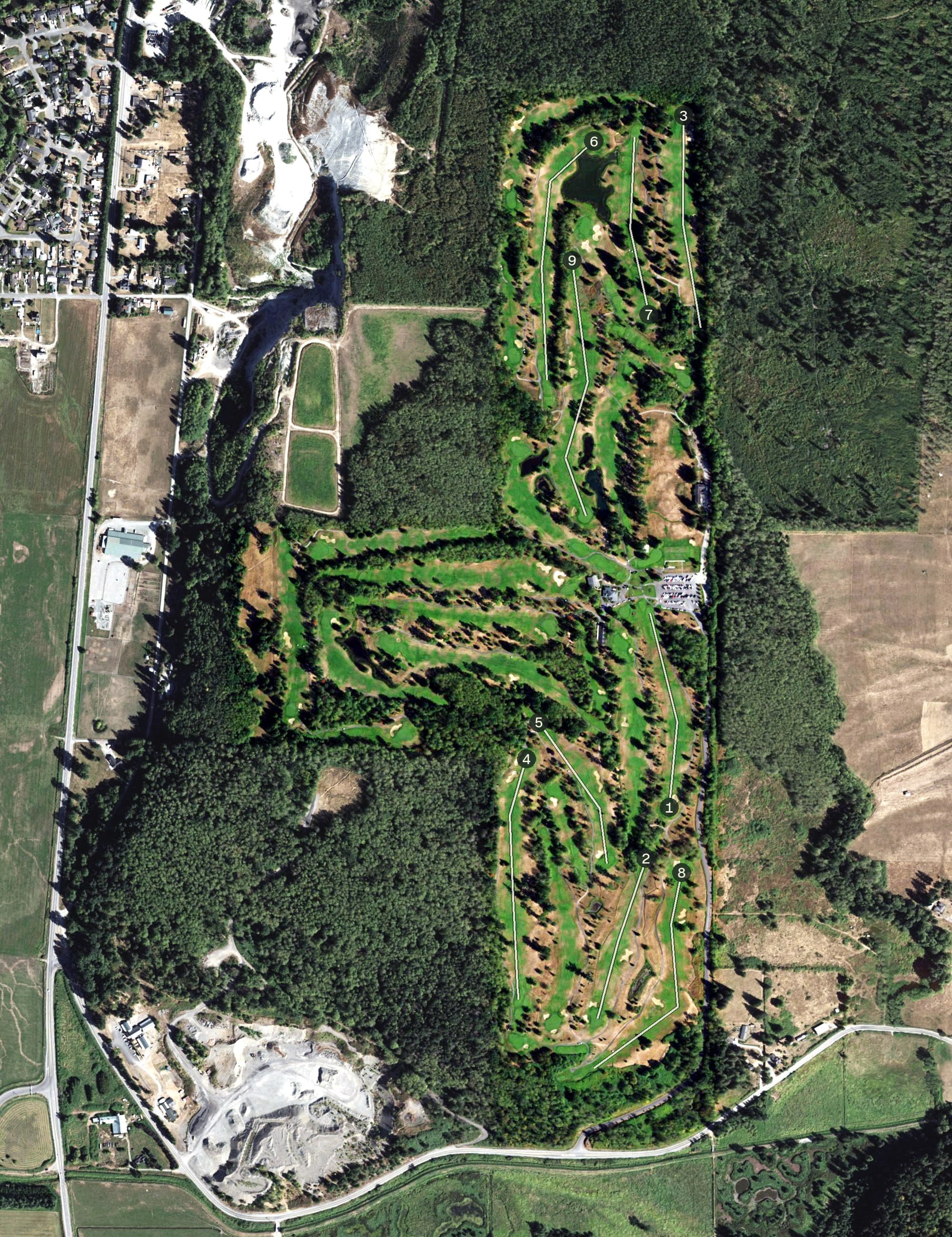 Aerial view of Avalon Golf Links, WA, with its hole routing marked