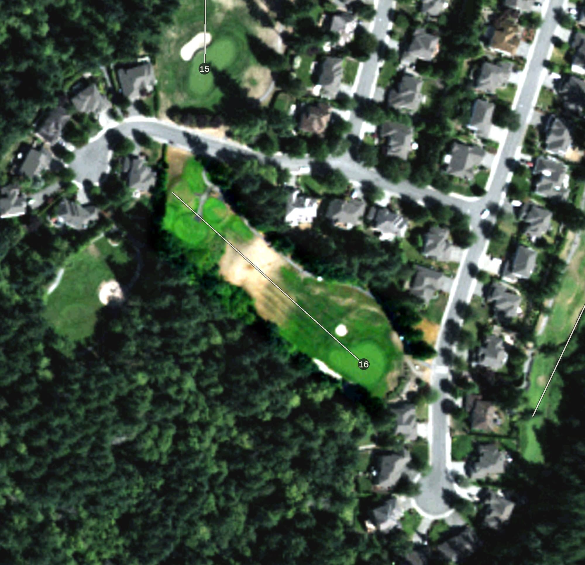 Aerial view of Harbour Pointe Golf Club, WA, with its hole routing marked