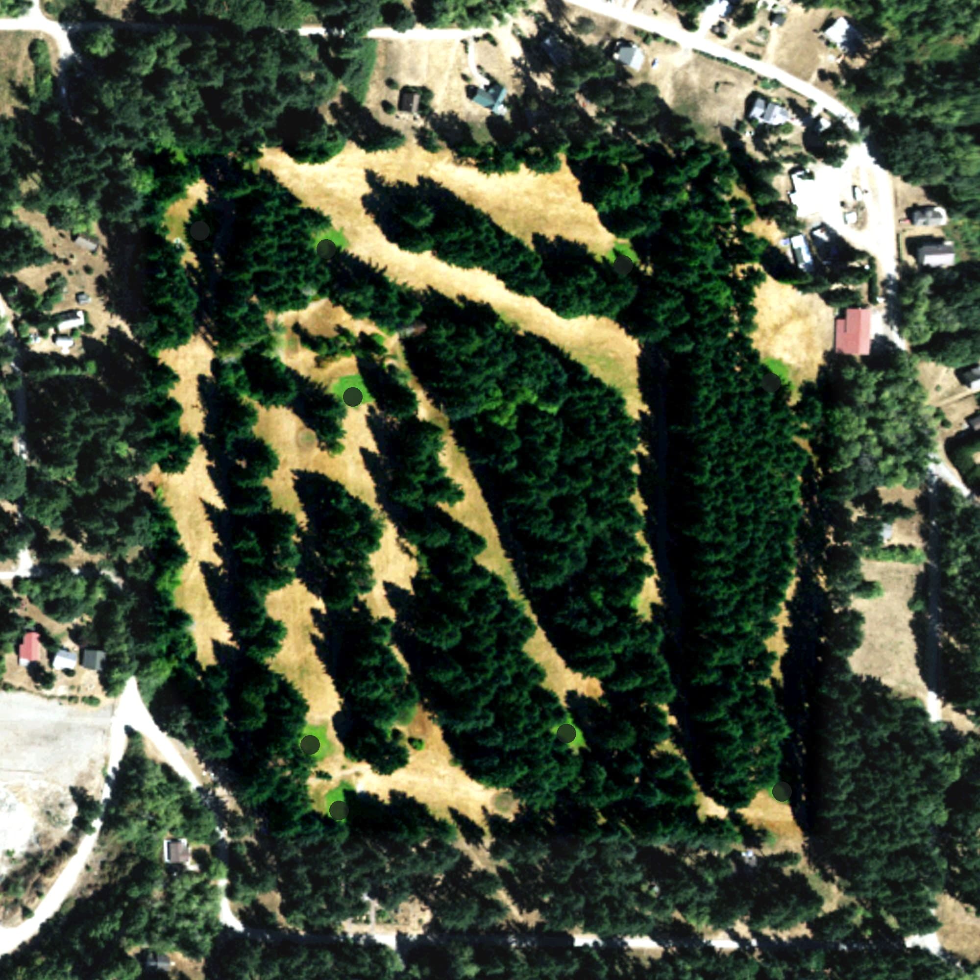 Aerial view of Hat Island Golf Club, WA, with its hole routing marked