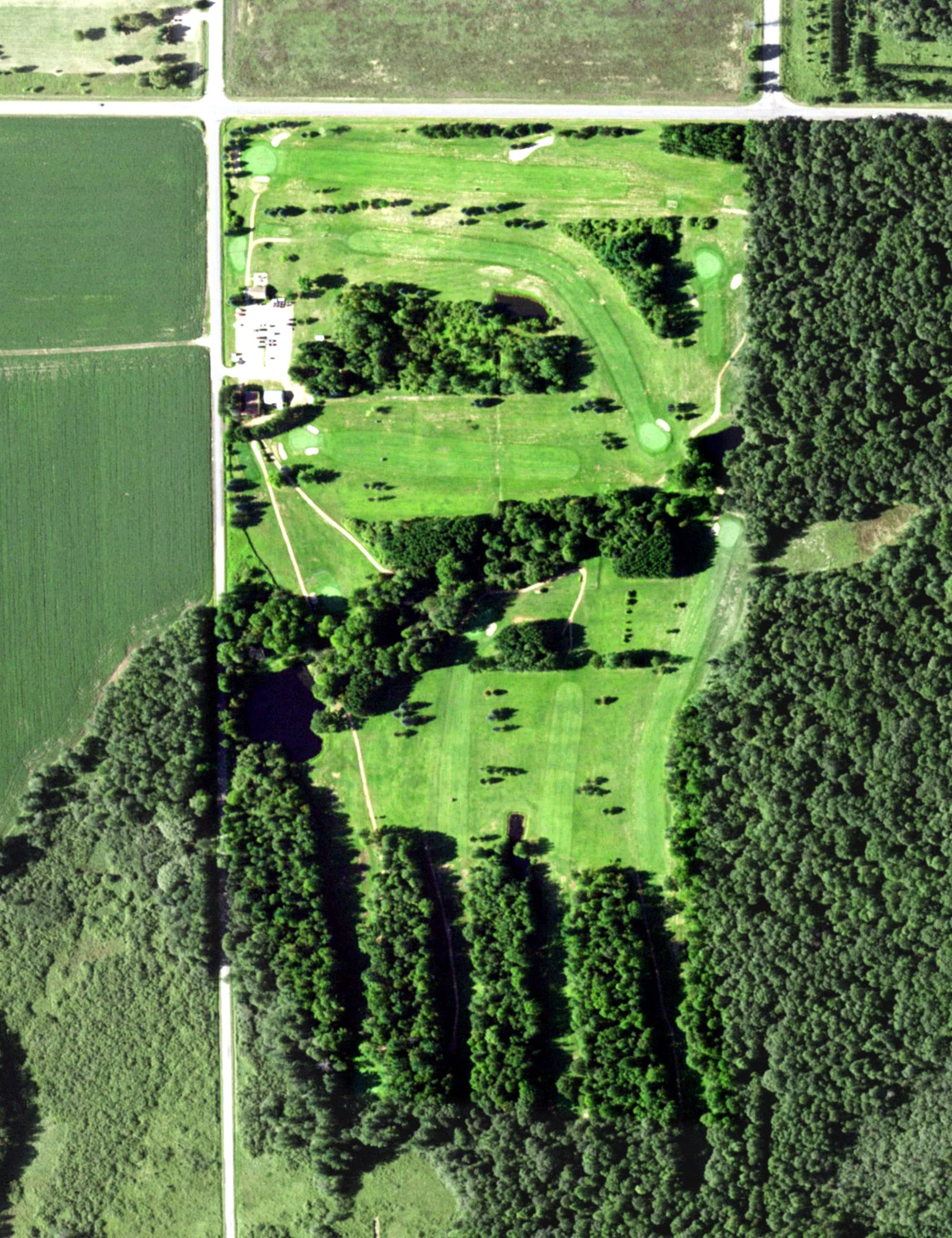Aerial view of Crane Meadows Golf Course, WI, with its hole routing marked