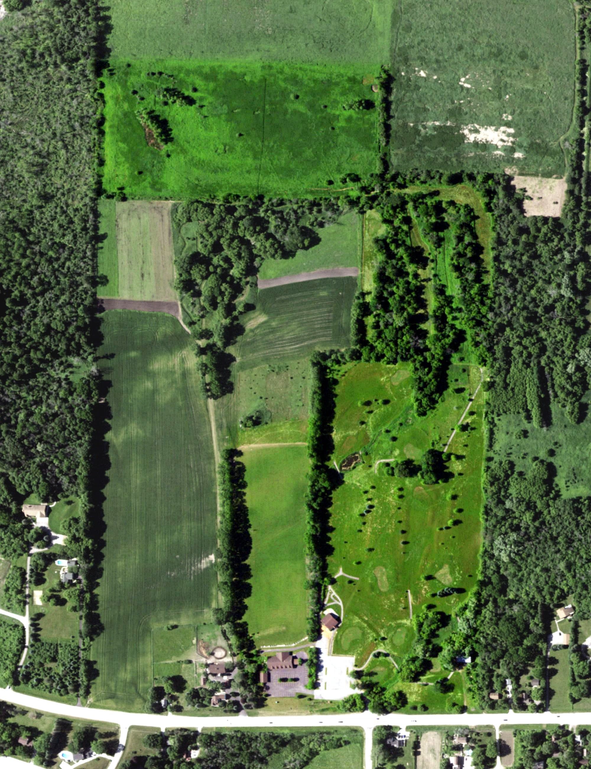 Aerial view of Deer Haven Golf Club, WI, with its hole routing marked