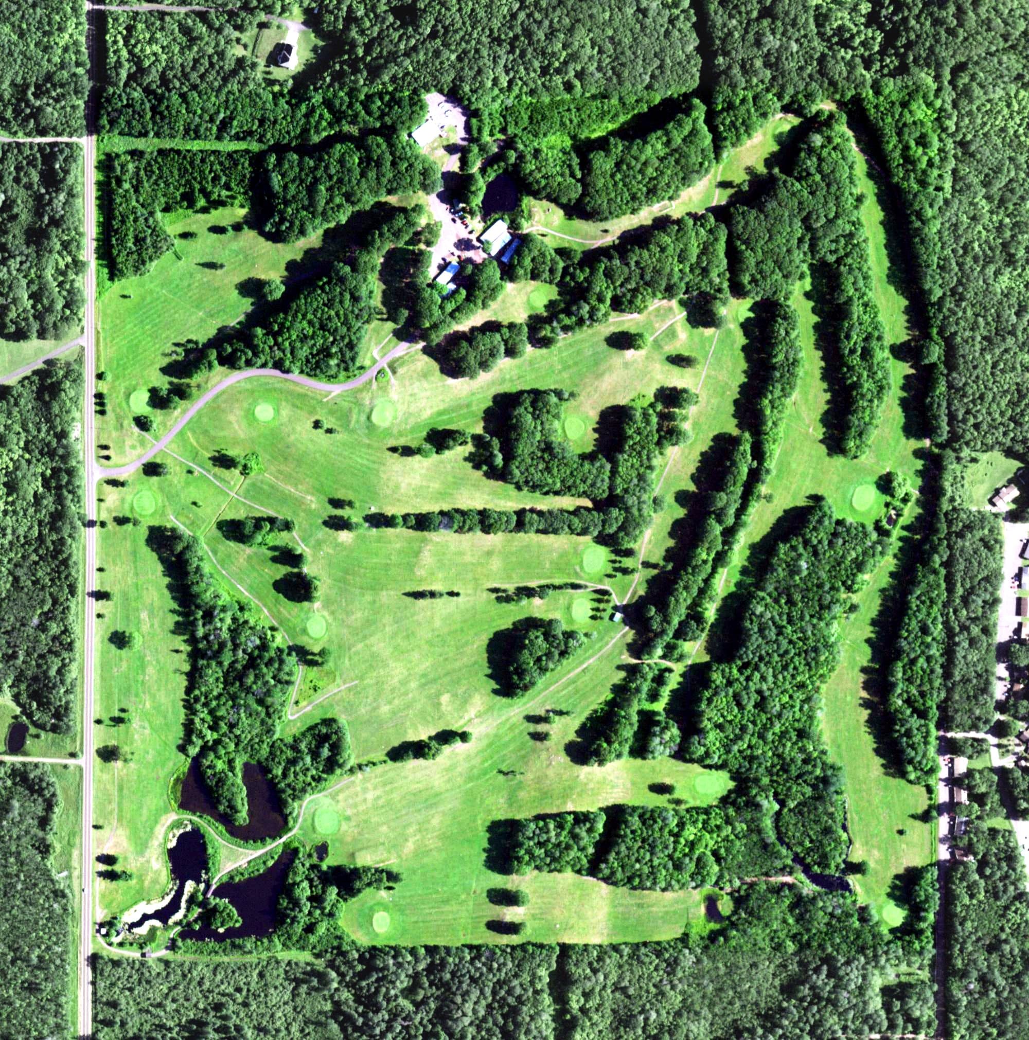 Aerial view of Eagle Bluff Golf Club, WI, with its hole routing marked