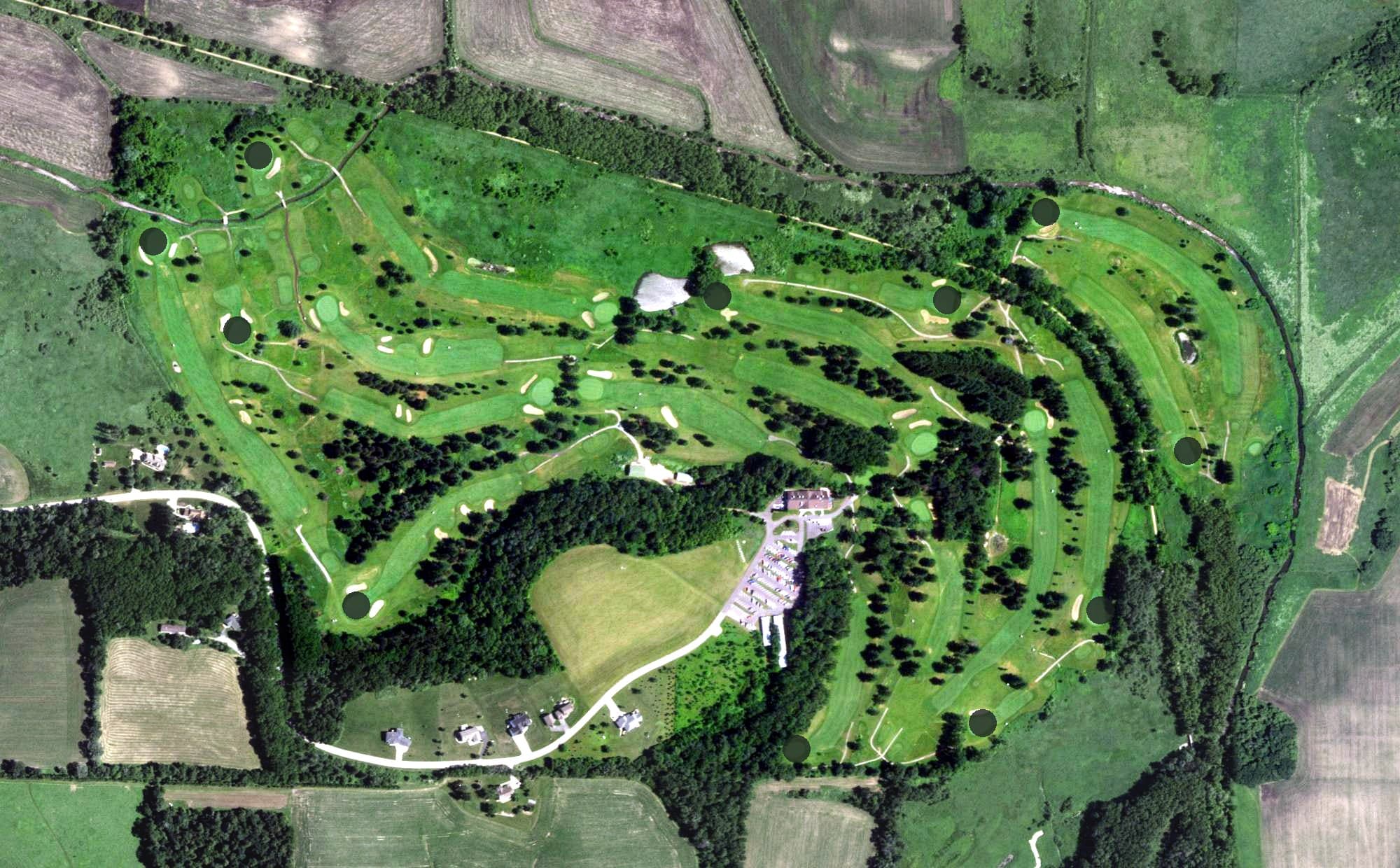 Aerial view of Edelweiss Chalet Country Club, WI, with its hole routing marked
