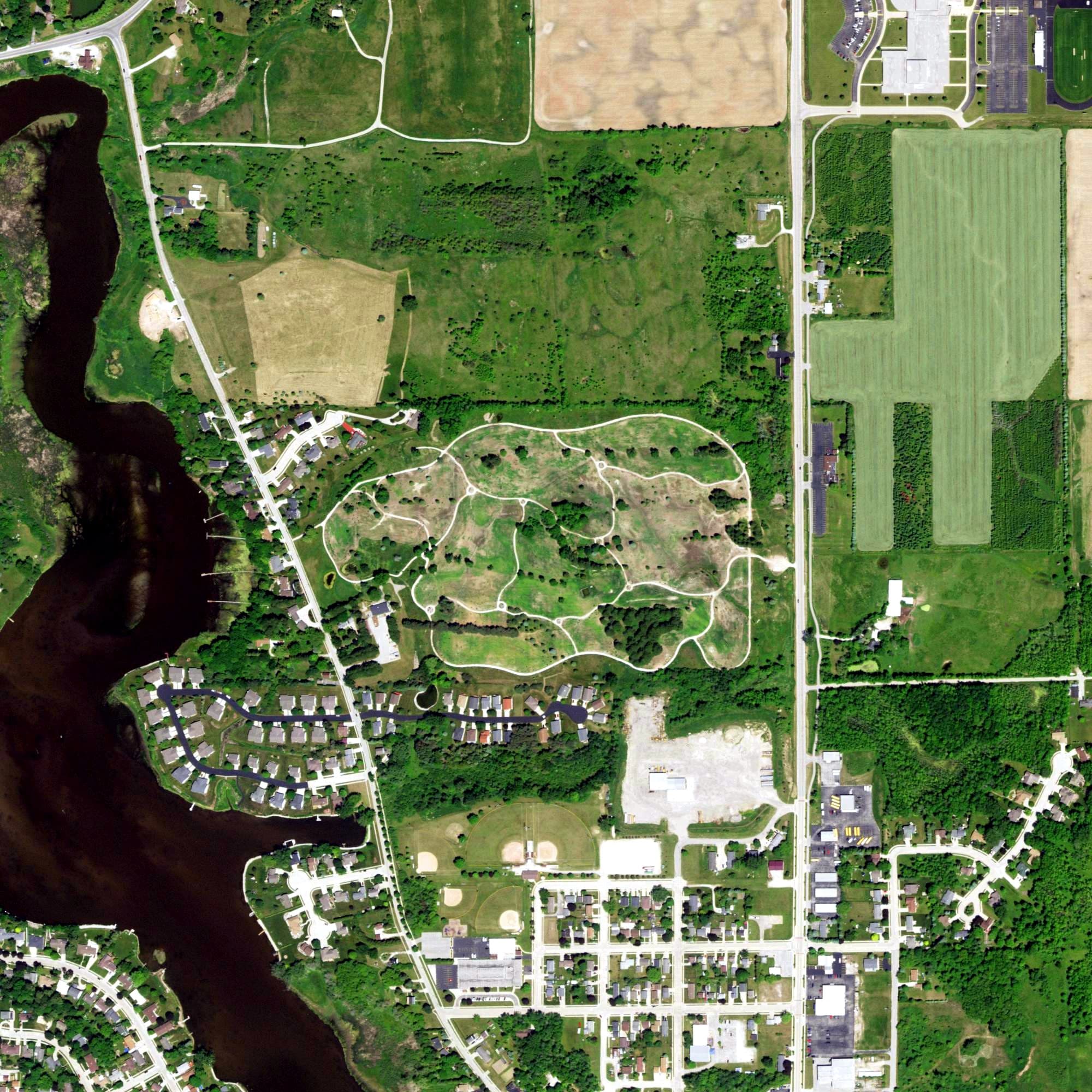 Aerial view of Emerald Hills Golf Course, WI, with its hole routing marked