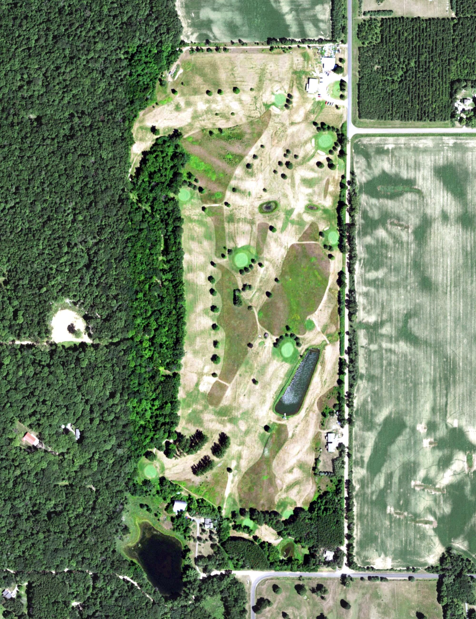 Aerial view of Five Flags Golf, WI, with its hole routing marked