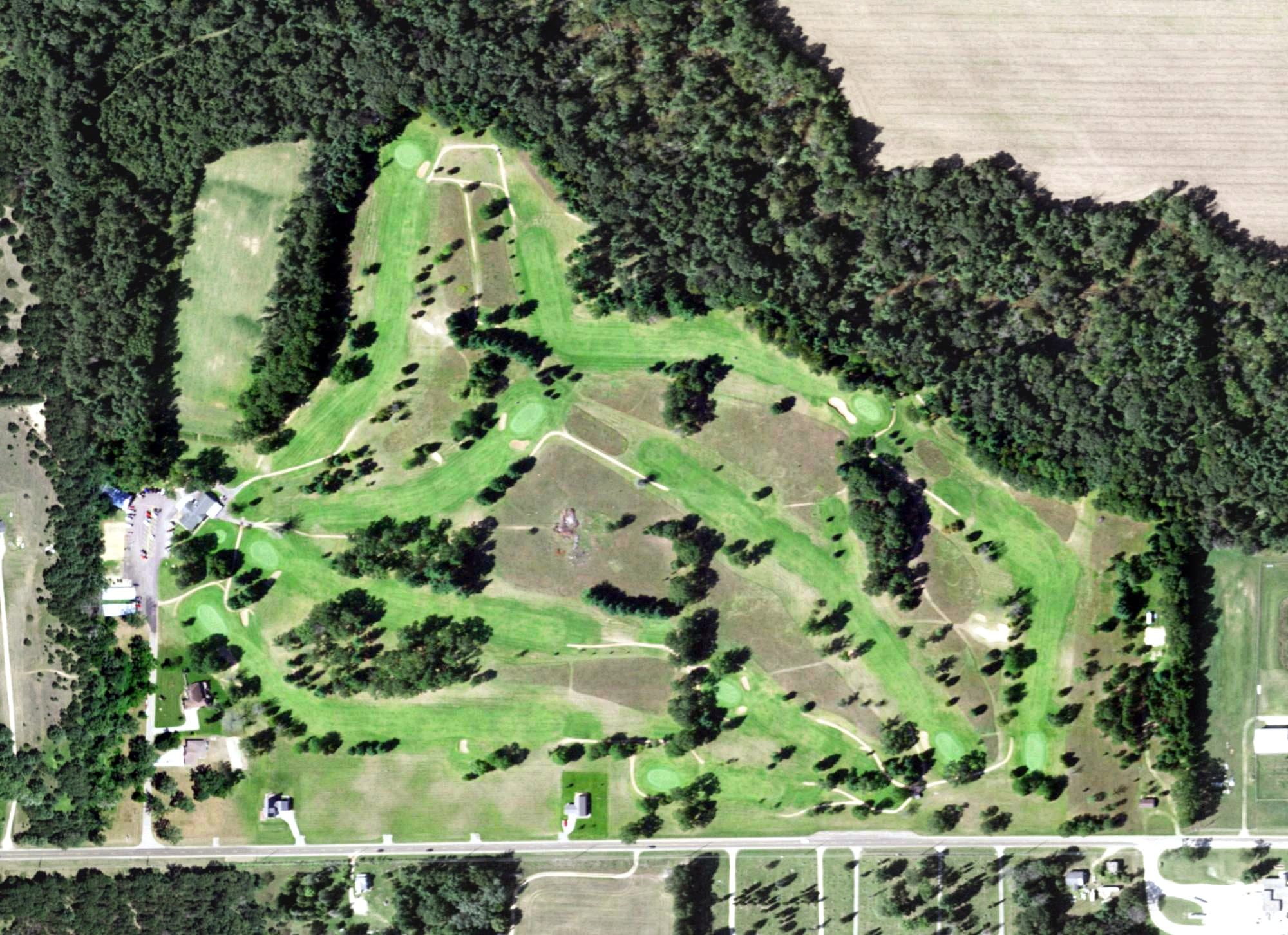 Aerial view of Mound View Golf Course, WI, with its hole routing marked