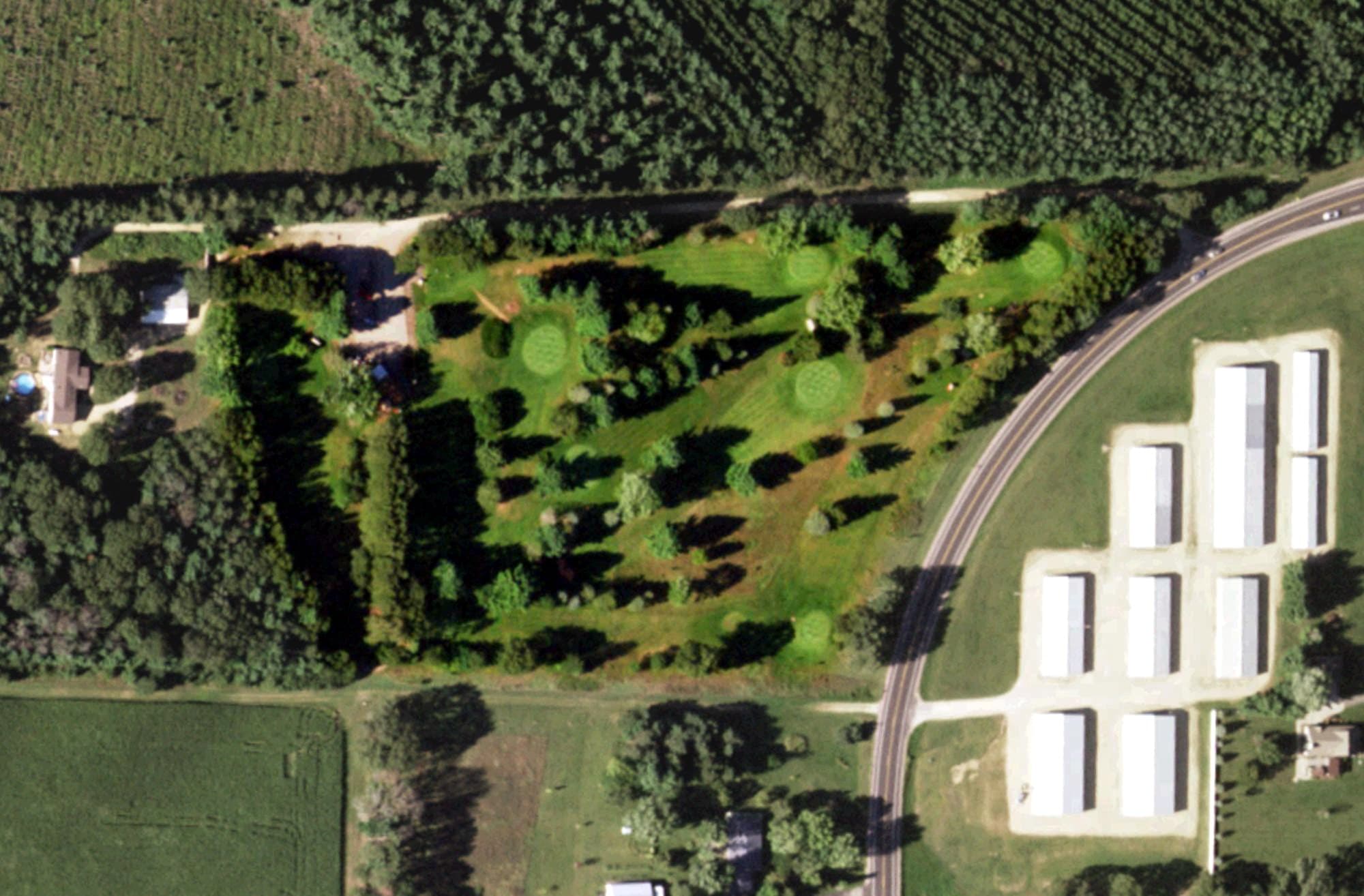 Aerial view of Pinecrest Golf Course, WI, with its hole routing marked
