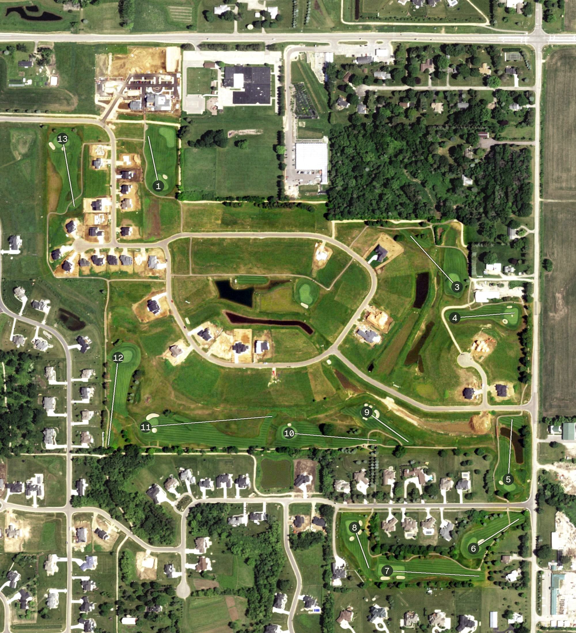 Aerial view of Pioneer Pointe, WI, with its hole routing marked