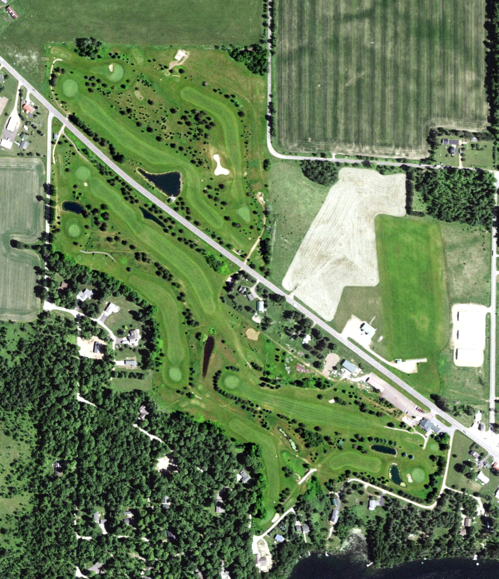 Aerial view of Quig's Maplewood Golf Course, WI, with its hole routing marked