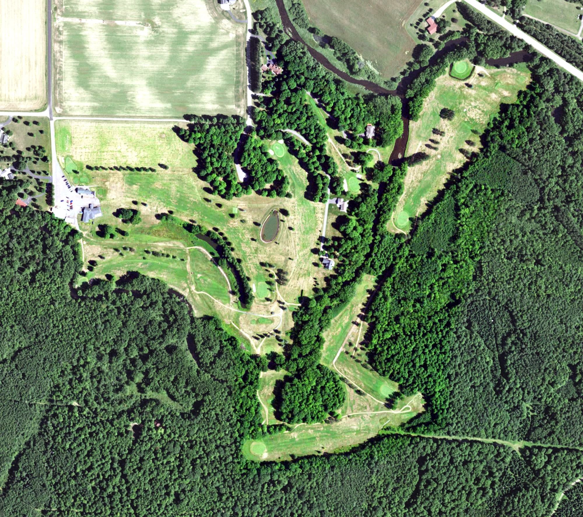 Aerial view of Riverview Golf Course, WI, with its hole routing marked
