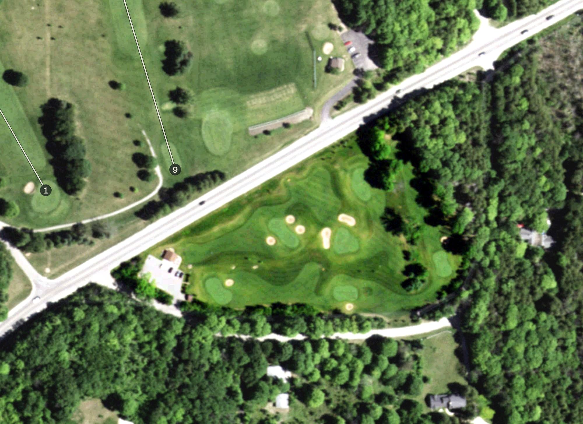 Aerial view of Short Course, WI, with its hole routing marked