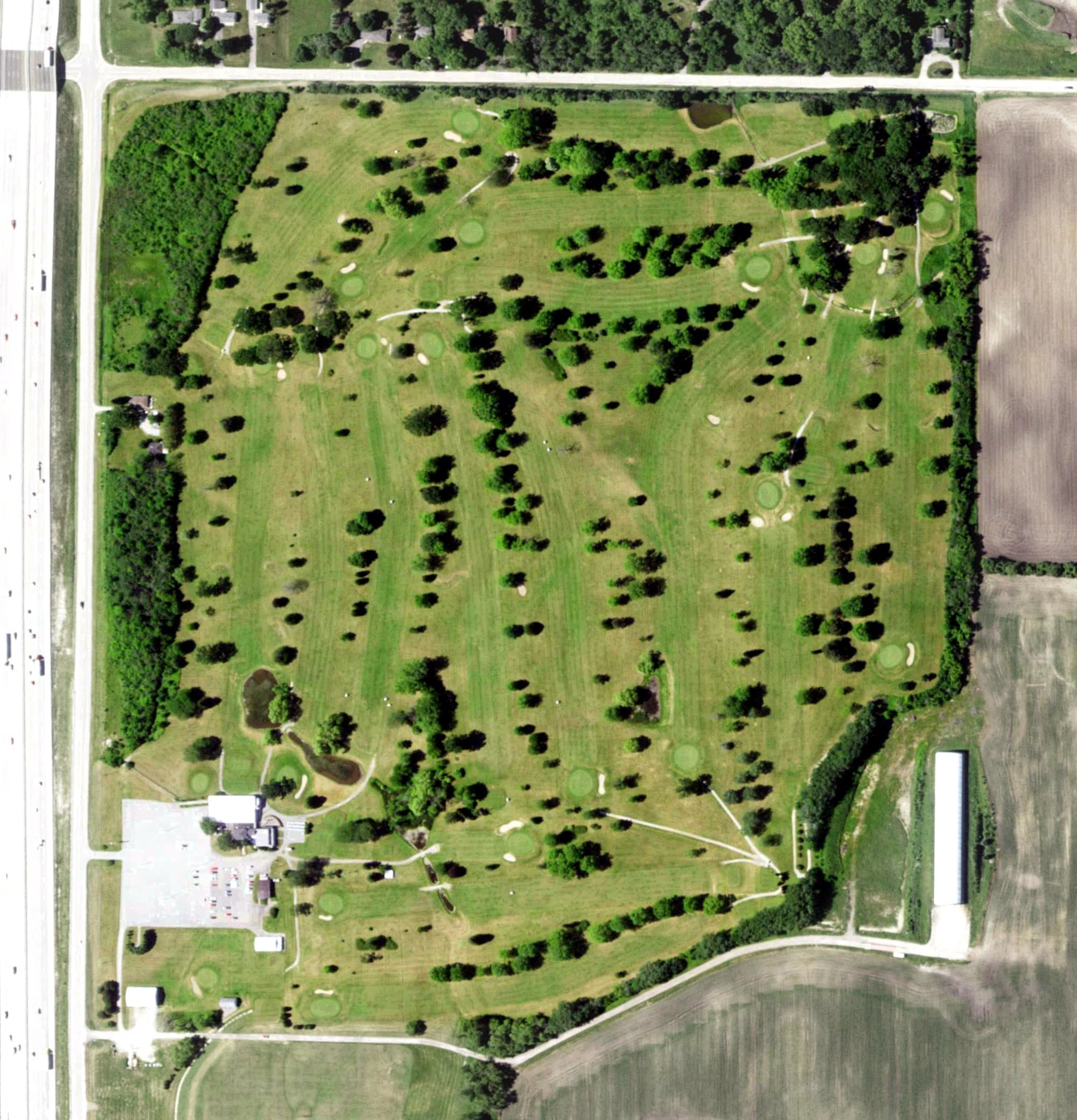 Aerial view of South Hills Country Club, WI, with its hole routing marked