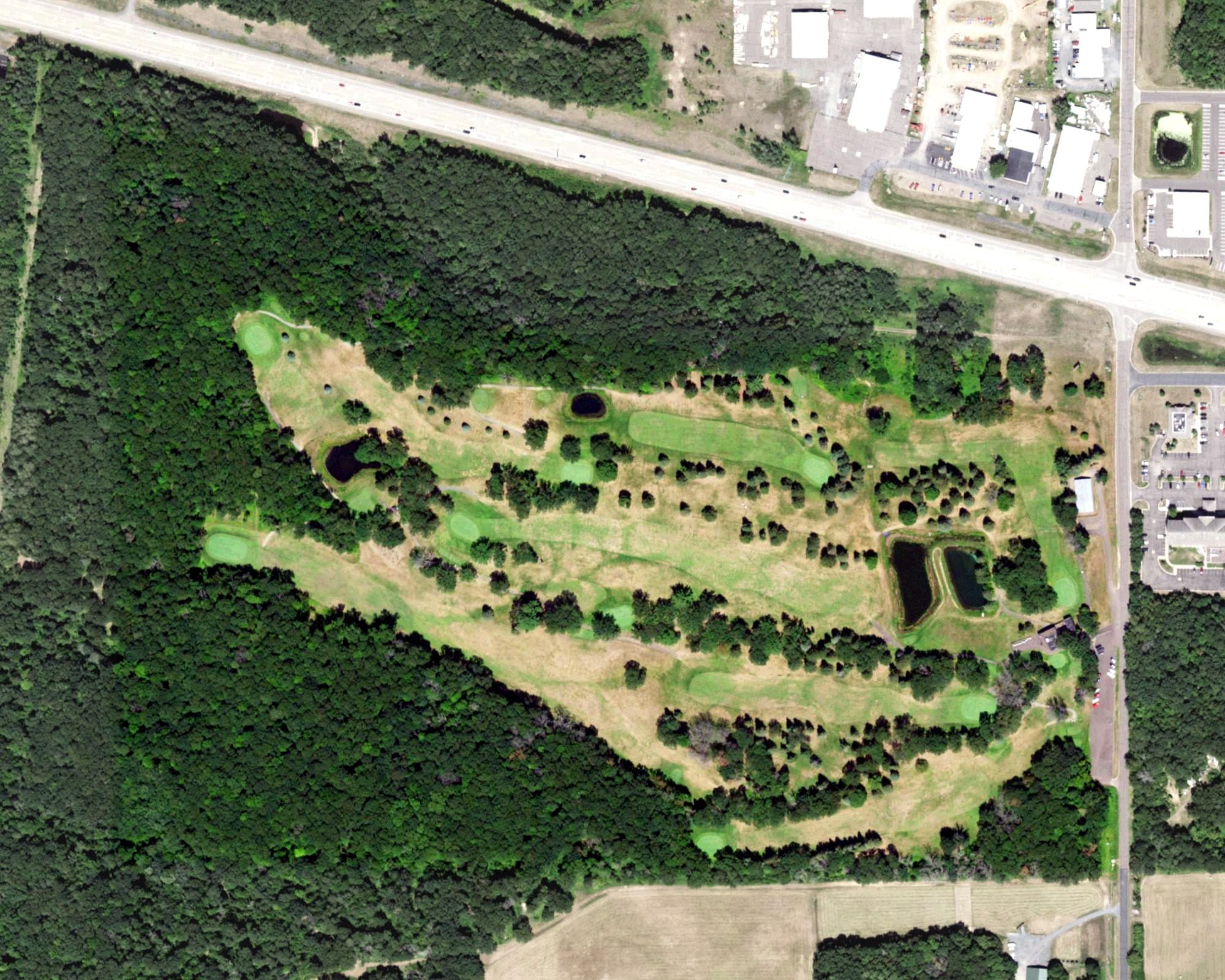Aerial view of St. Croix Valley Golf Course, WI, with its hole routing marked