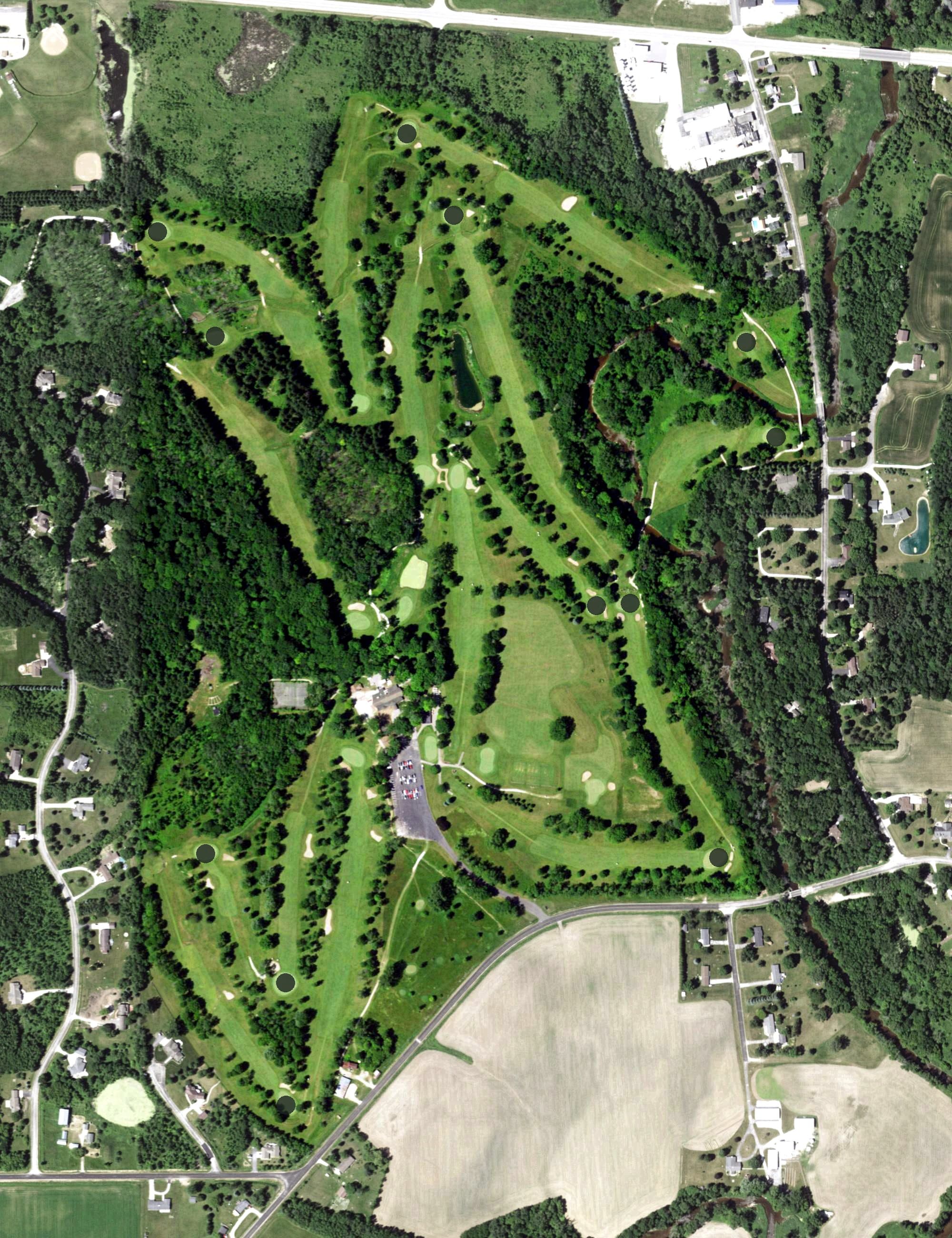 Aerial view of The Golf Course at Branch River, WI, with its hole routing marked
