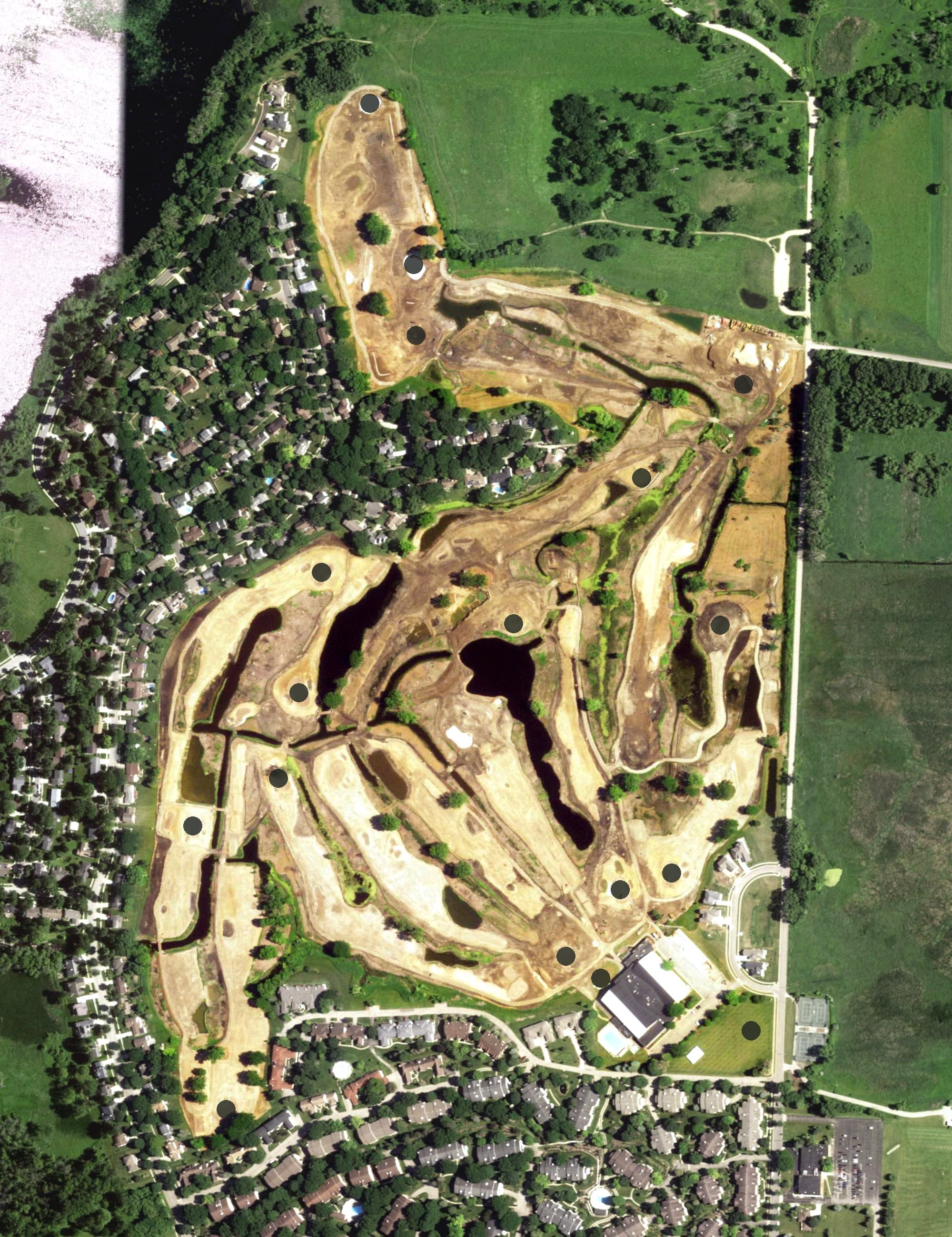 Aerial view of TPC Wisconsin, WI, with its hole routing marked