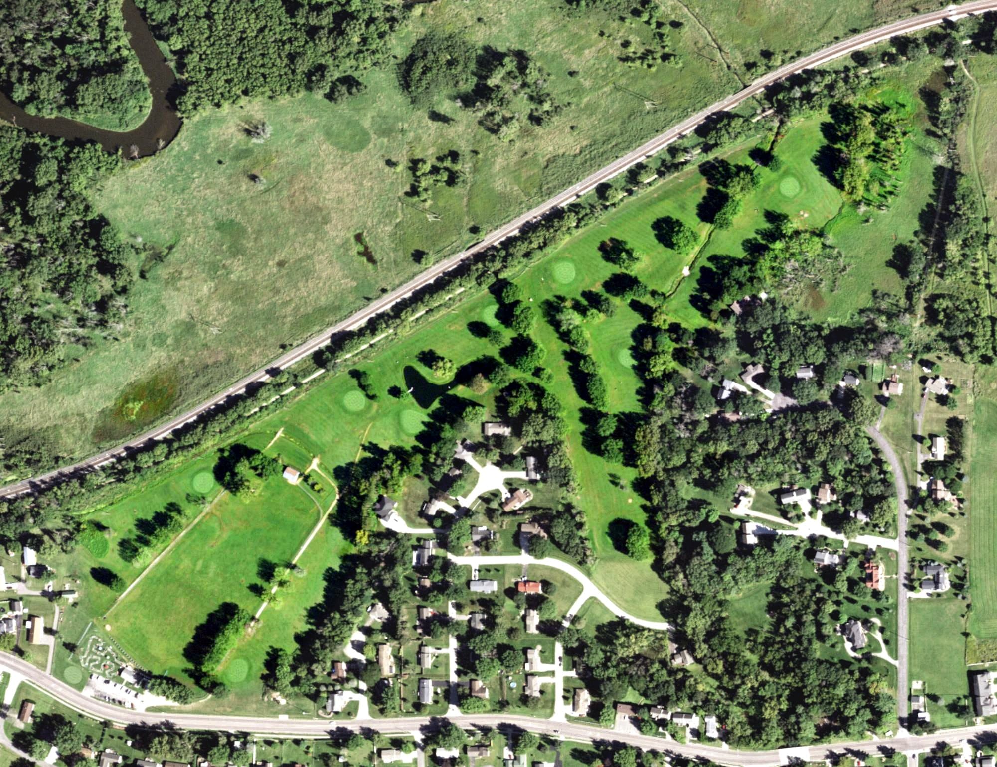 Aerial view of Walsh Golf Center, WI, with its hole routing marked