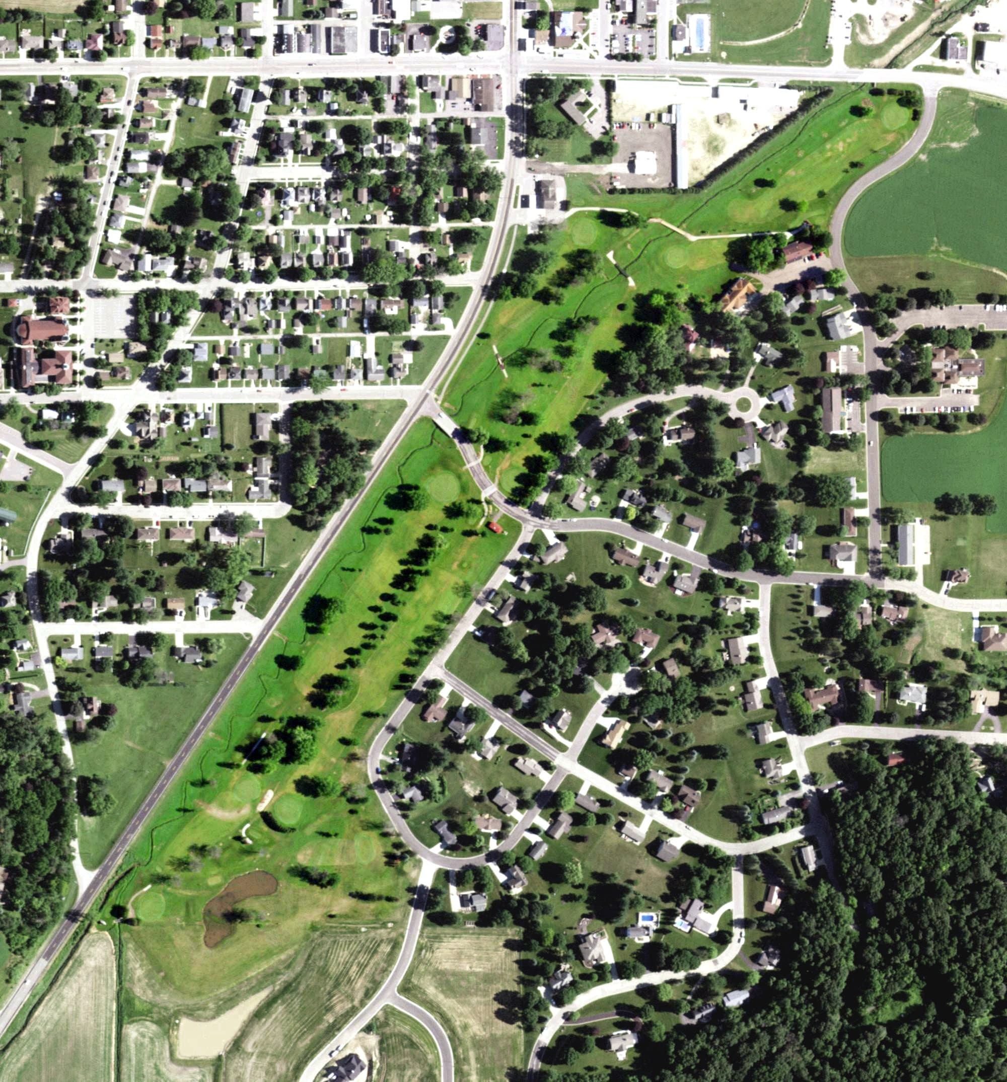Aerial view of Westbrook Hills Golf Course, WI, with its hole routing marked