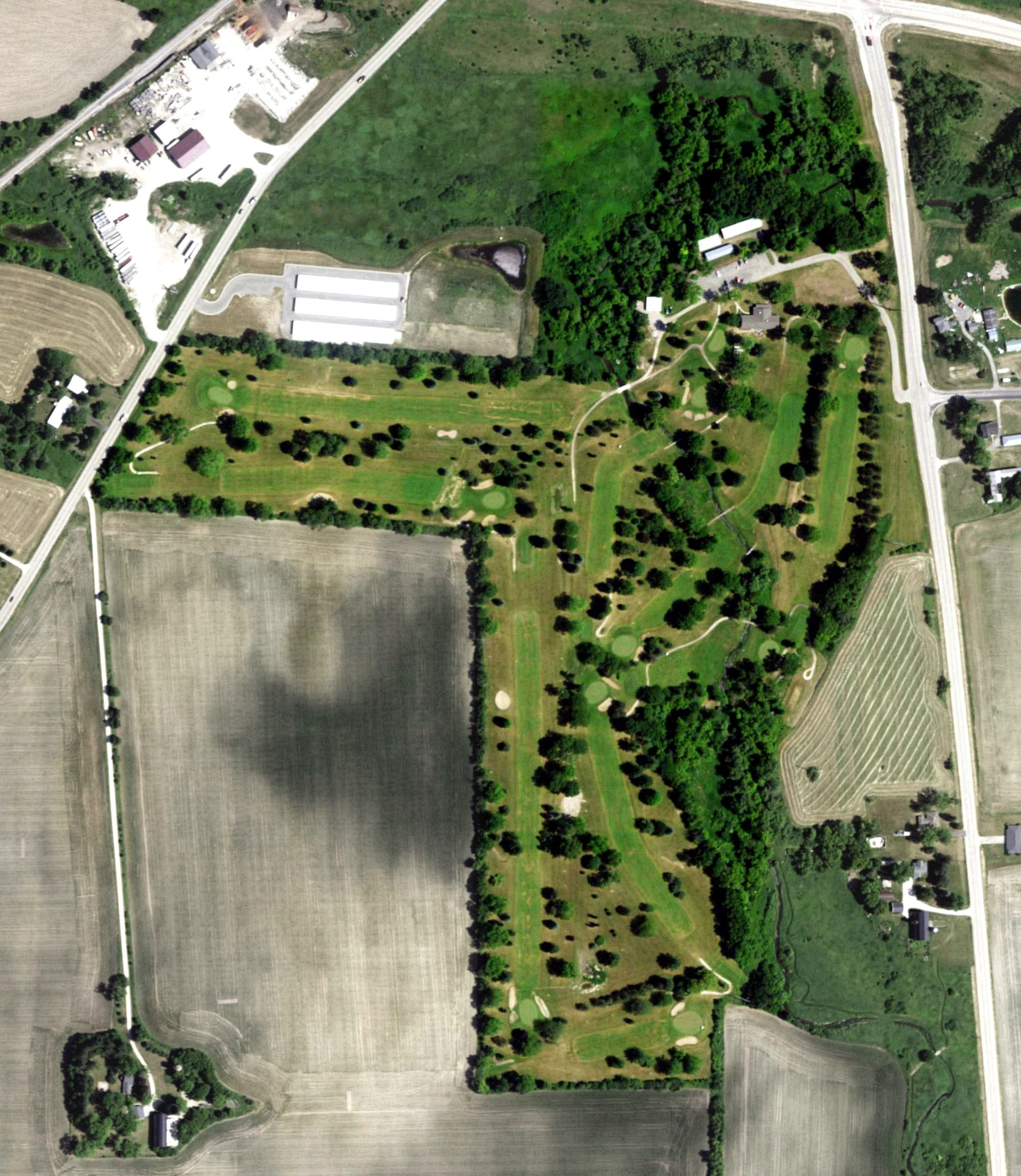 Aerial view of Willow Brook Golf Course, WI, with its hole routing marked